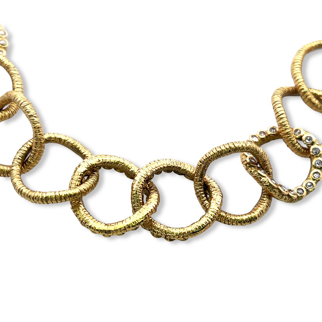 Vintage 20K Yellow Gold Link Necklace with 2.5 Carat Round I SI Diamonds 18.5 In