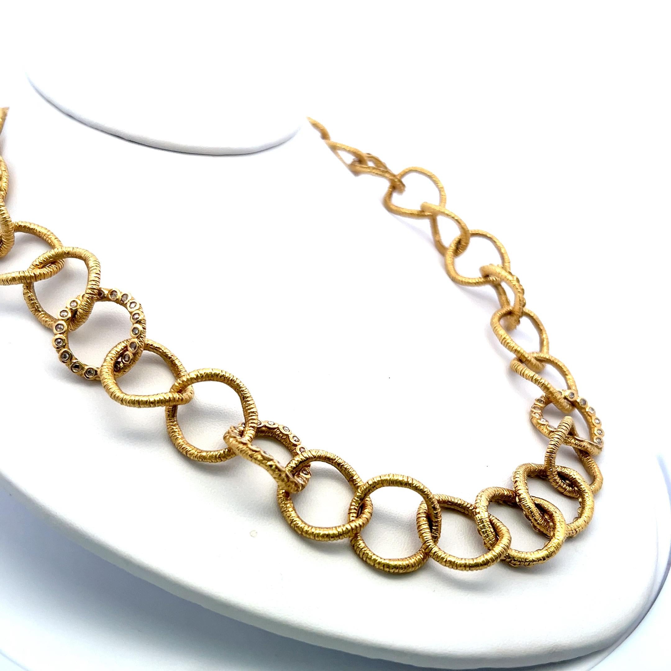 Vintage 20K Yellow Gold Link Necklace with 2.5 Carat Round I SI Diamonds