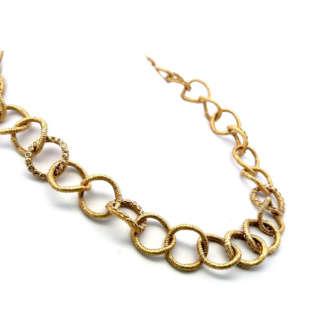 Vintage 20K Yellow Gold Link Necklace with 2.5 Carat Round I SI Diamonds 18.5 In