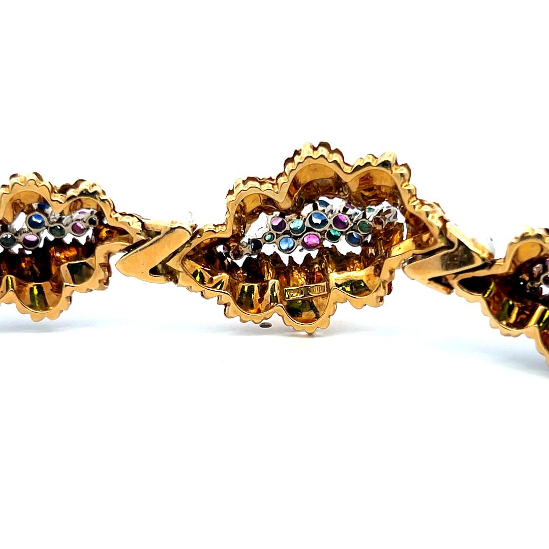 18K YG Link Bracelet with 0.09 Carat Round I-SI Diamonds & Multi-Gemstones
