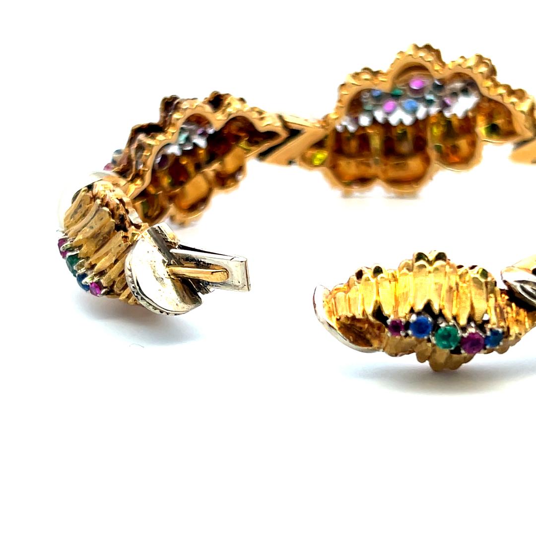 18K YG Link Bracelet with 0.09 Carat Round I-SI Diamonds & Multi-Gemstones