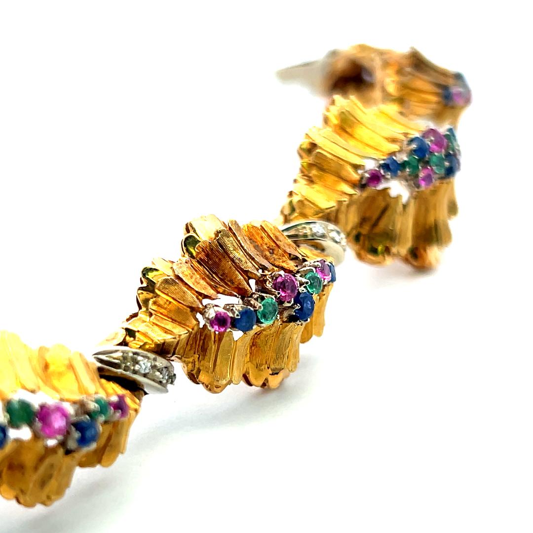 18K YG Link Bracelet with 0.09 Carat Round I-SI Diamonds & Multi-Gemstones