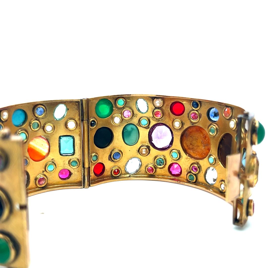 Vintage 14K YG Bangle Bracelet with 2.5-14 MM Multi-Gemstones 69.5 Grams