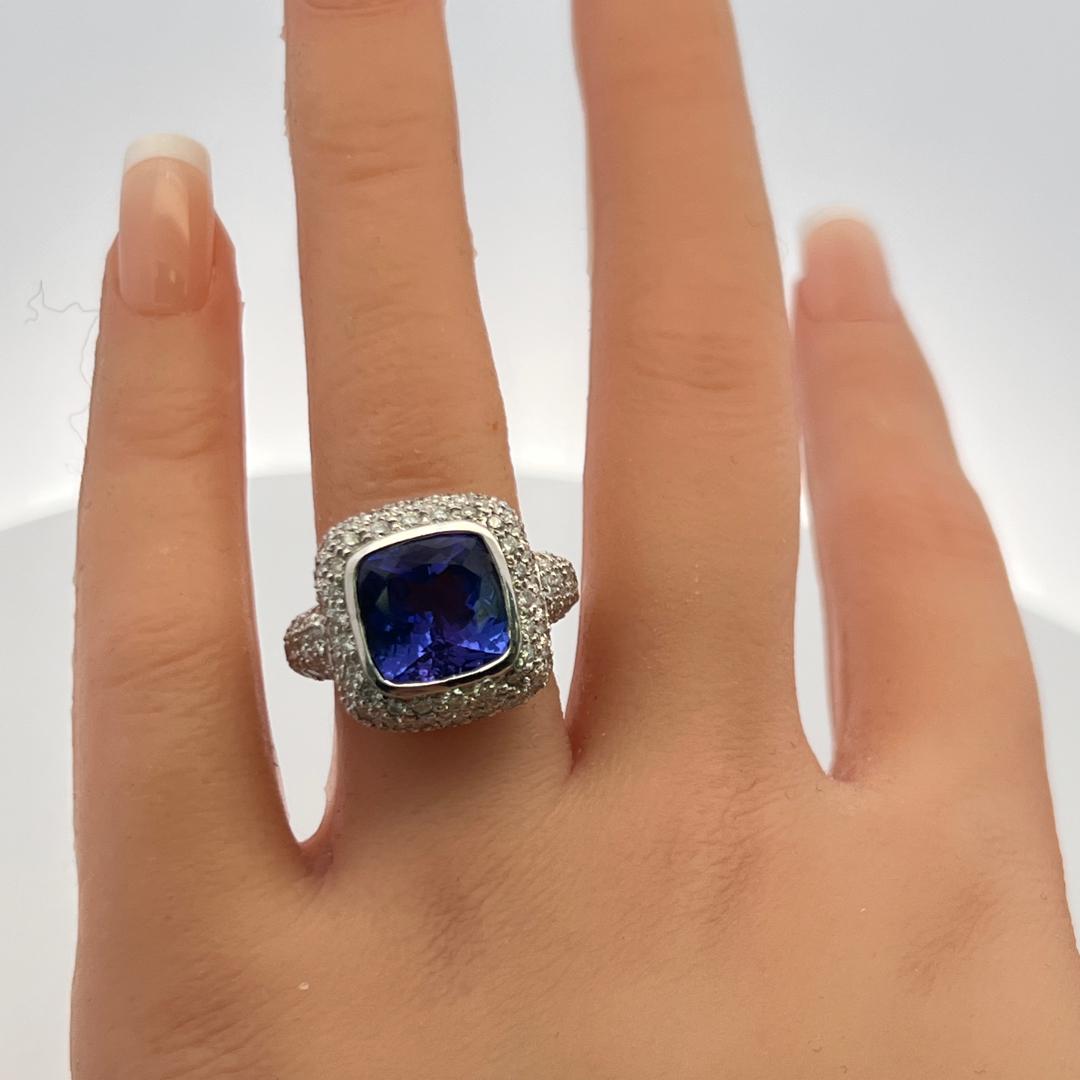 18K White Gold Cocktail Ring with 7 Carat Tanzanite 3.5 Carat Diamonds Size 6.5