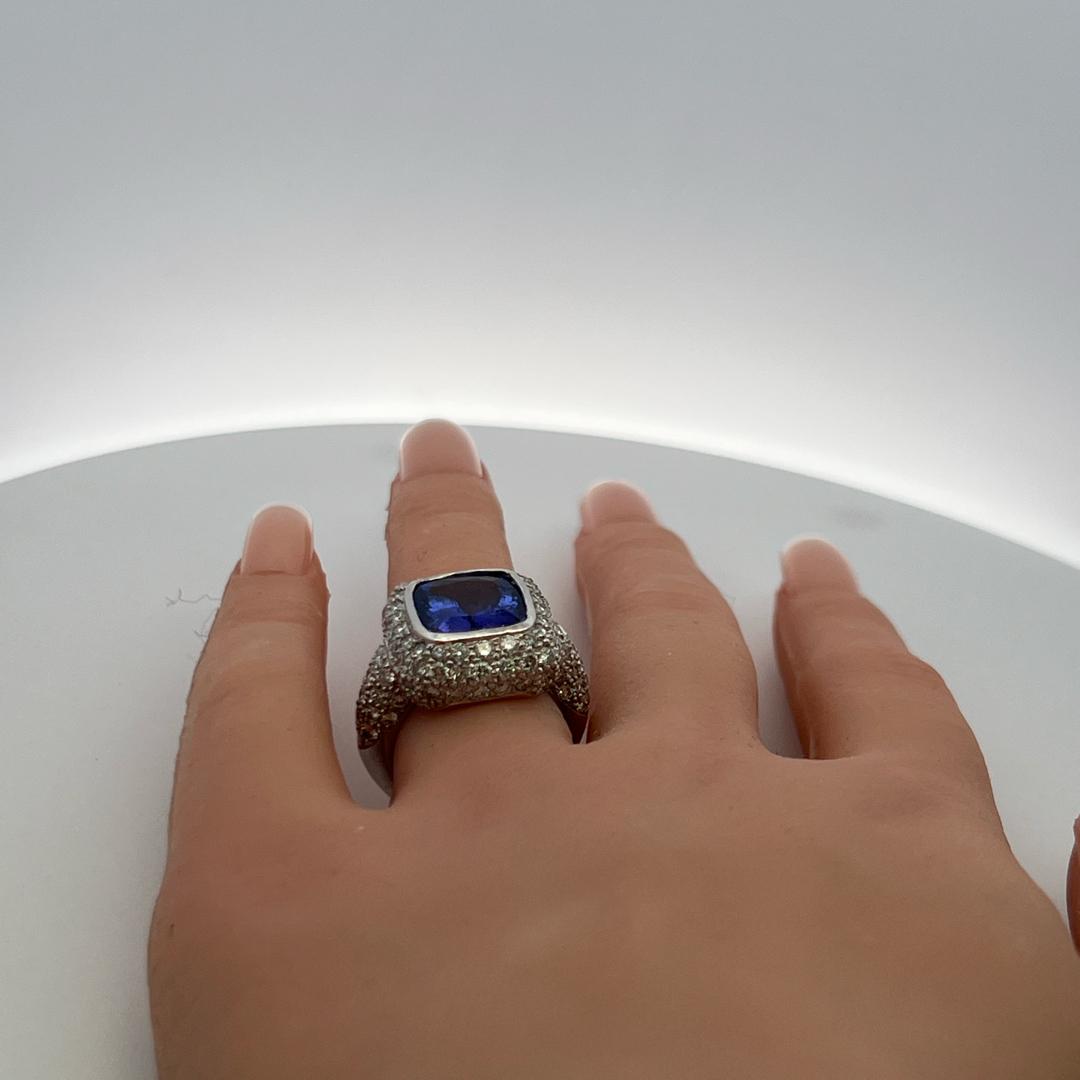 18K White Gold Cocktail Ring with 7 Carat Tanzanite 3.5 Carat Diamonds Size 6.5
