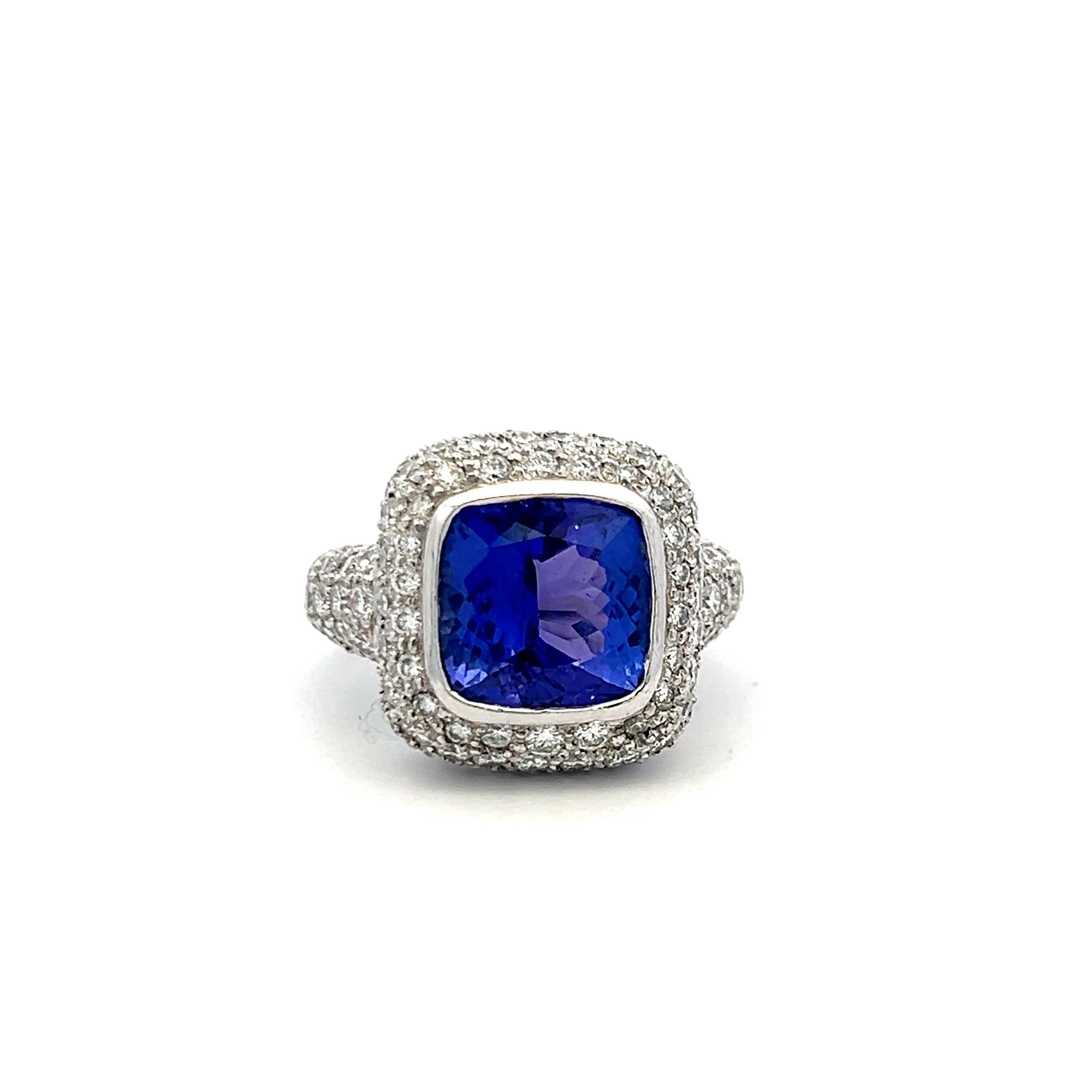 18K White Gold Cocktail Ring with 7 Carat Tanzanite 3.5 Carat Diamonds Size 6.5