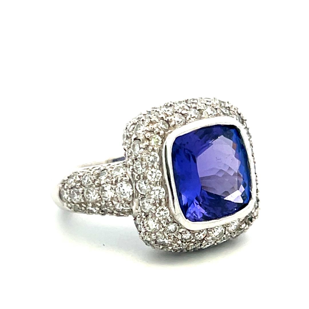 18K White Gold Cocktail Ring with 7 Carat Tanzanite 3.5 Carat Diamonds Size 6.5