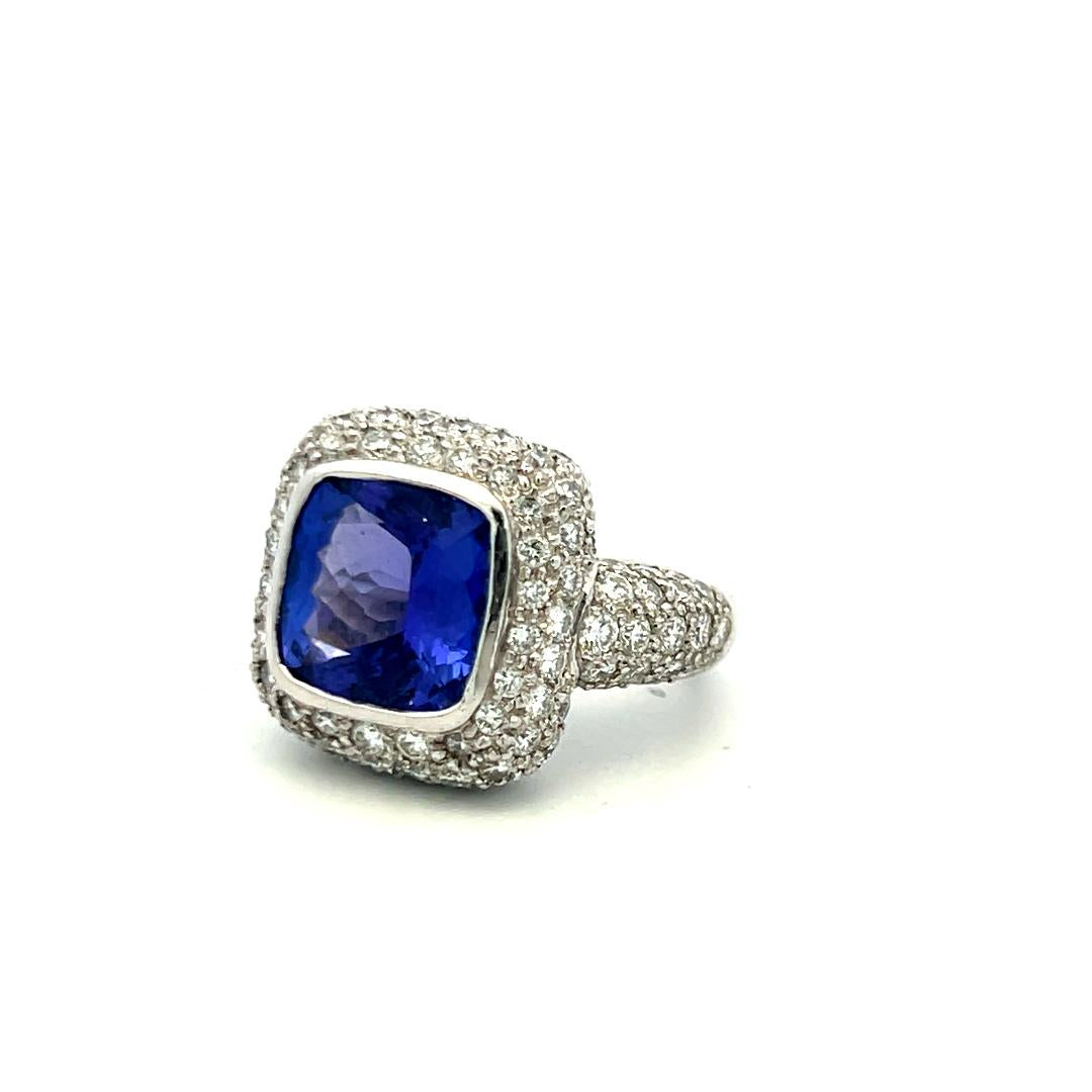 18K White Gold Cocktail Ring with 7 Carat Tanzanite 3.5 Carat Diamonds Size 6.5