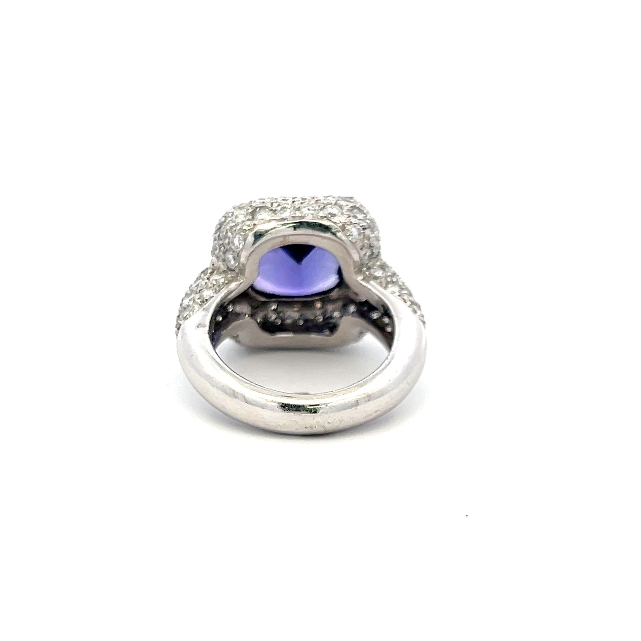 18K White Gold Cocktail Ring with 7 Carat Tanzanite 3.5 Carat Diamonds Size 6.5
