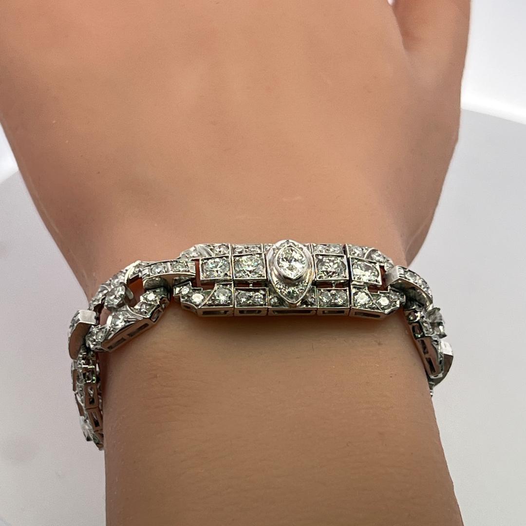 Platinum Art-Deco Bracelet with 10 Carat Mixed Cut F-VS Diamonds 6.25 Inch