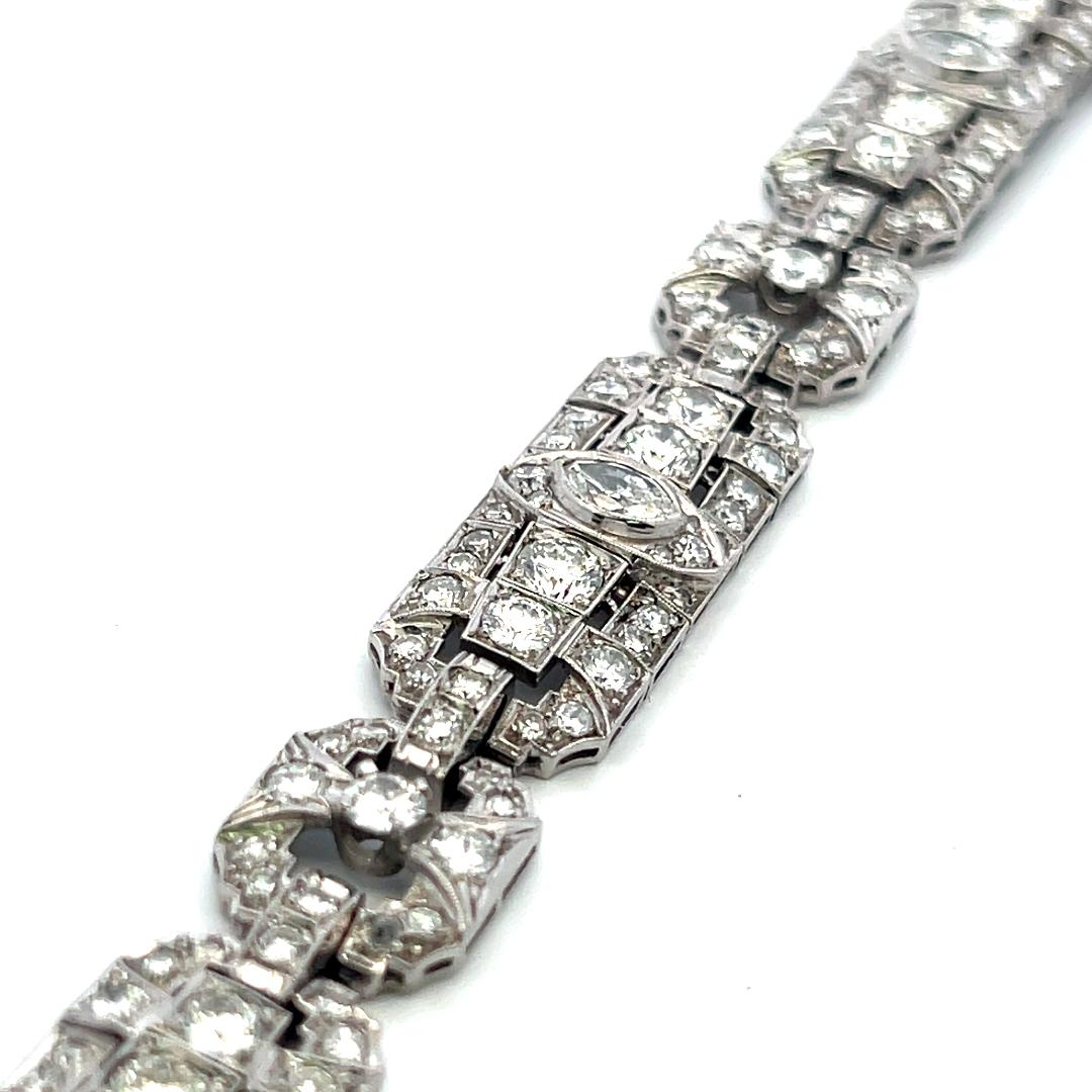 Platinum Art-Deco Bracelet with 10 Carat Mixed Cut F-VS Diamonds 6.25 Inch