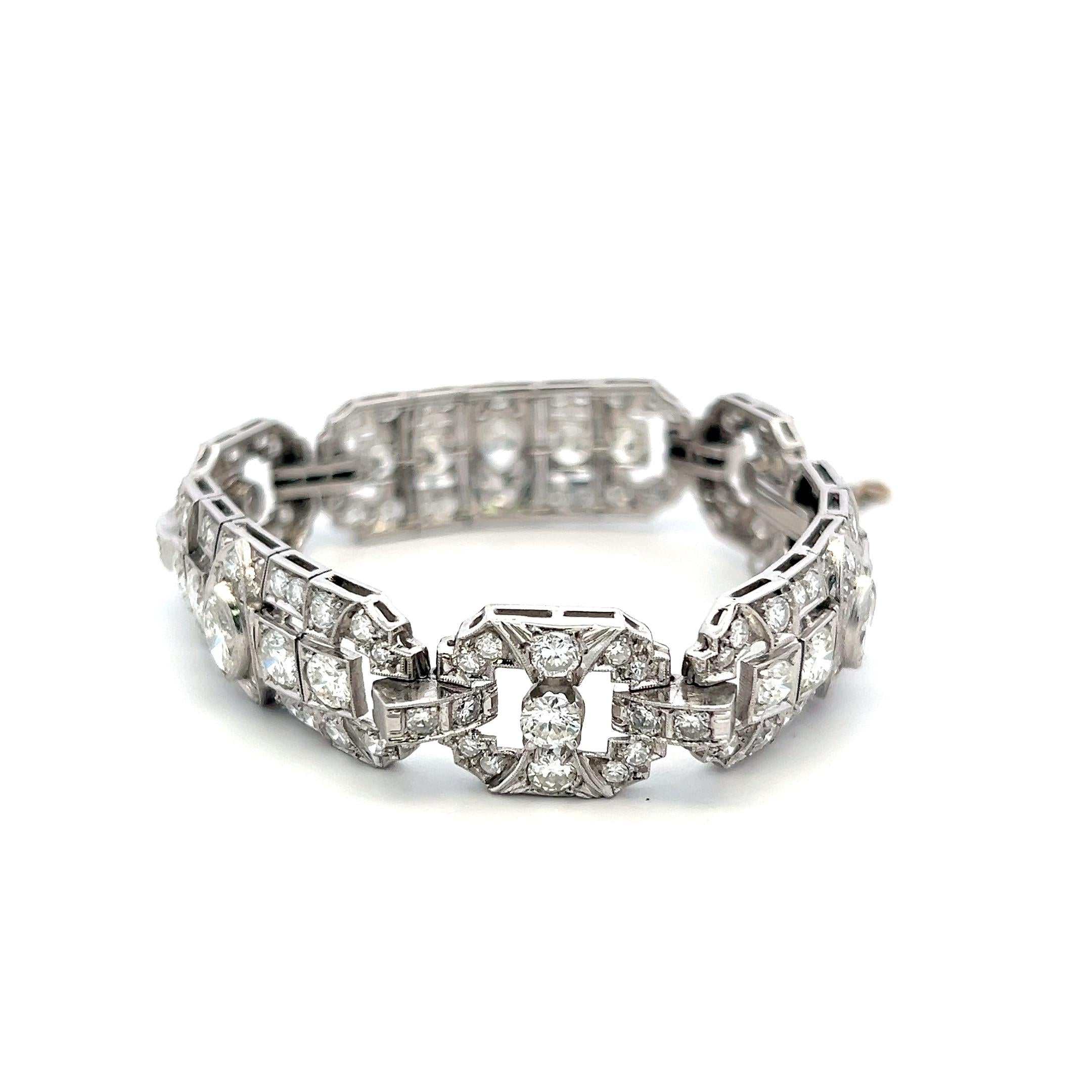 Platinum Art-Deco Bracelet with 10 Carat Mixed Cut F-VS Diamonds 6.25 Inch