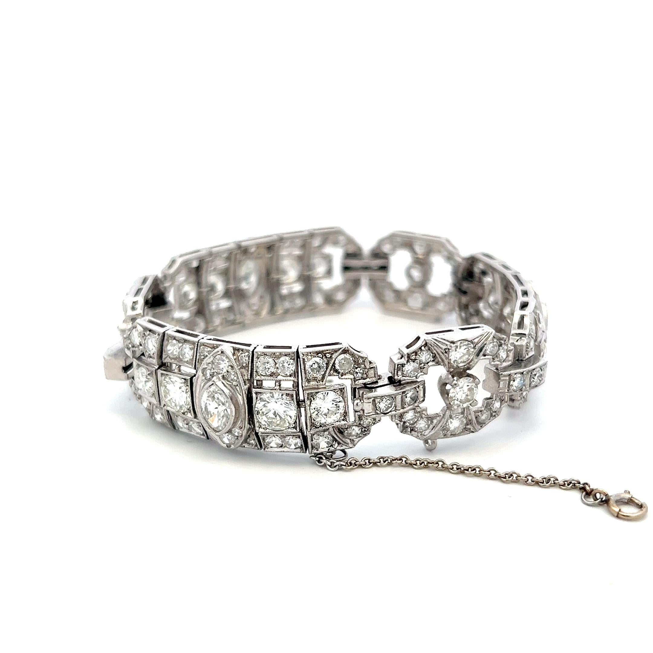 Platinum Art-Deco Bracelet with 10 Carat Mixed Cut F-VS Diamonds 6.25 Inch