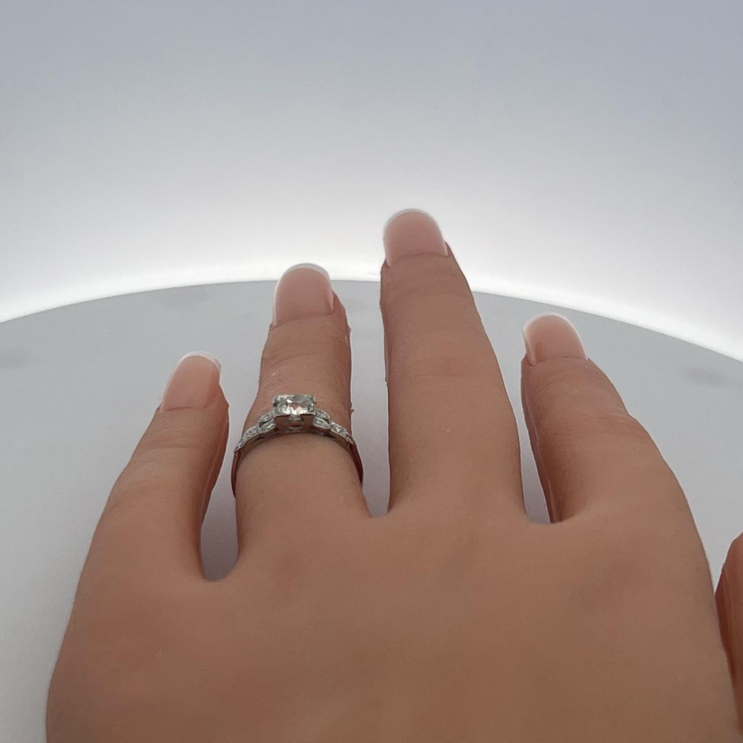 Vintage Platinum Art Deco Ring with 0.7 Ct Old European Cut Diamonds Size 5.25
