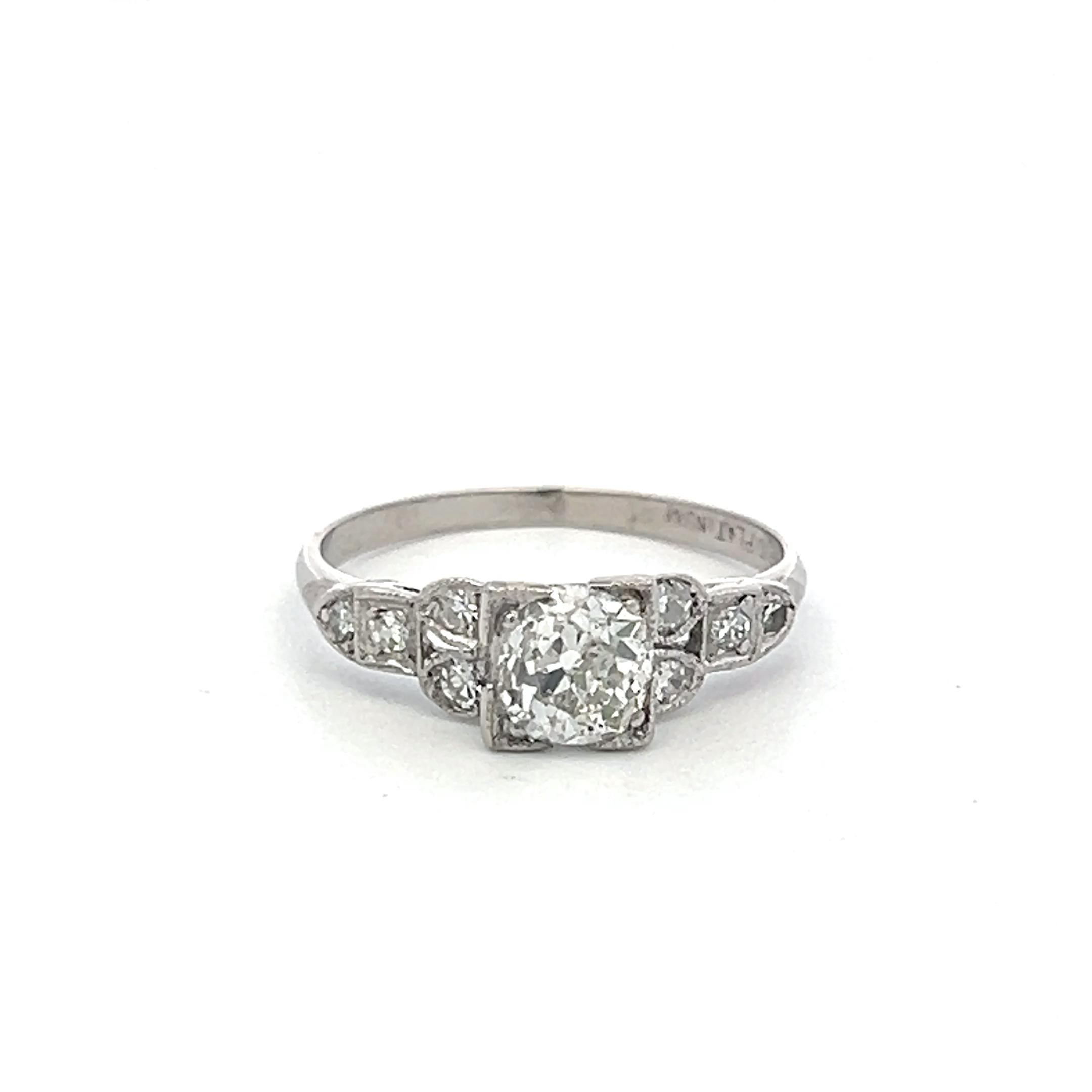 Vintage Platinum Art Deco Ring with 0.7 Ct Old European Cut Diamonds Size 5.25