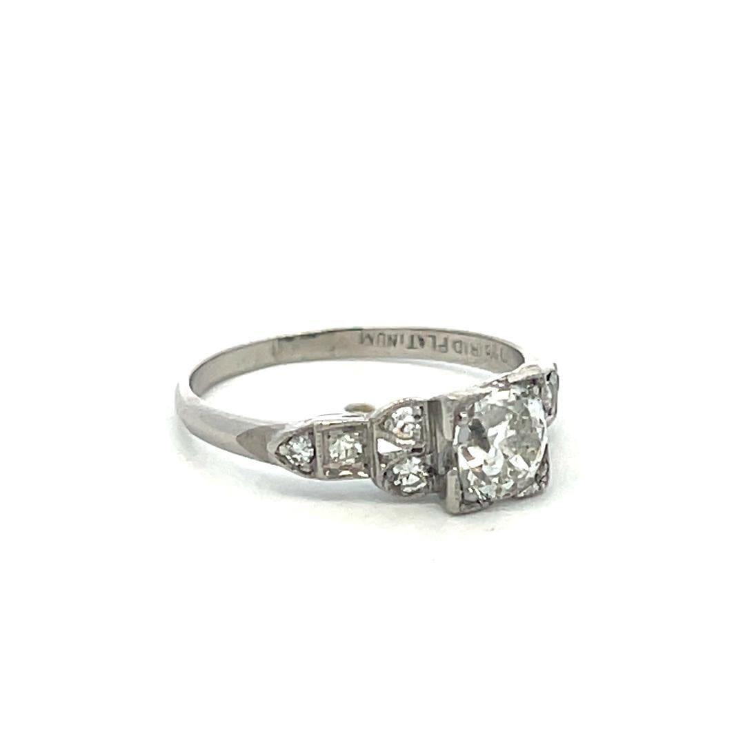 Vintage Platinum Art Deco Ring with 0.7 Ct Old European Cut Diamonds Size 5.25