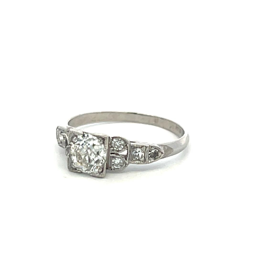 Vintage Platinum Art Deco Ring with 0.7 Ct Old European Cut Diamonds Size 5.25