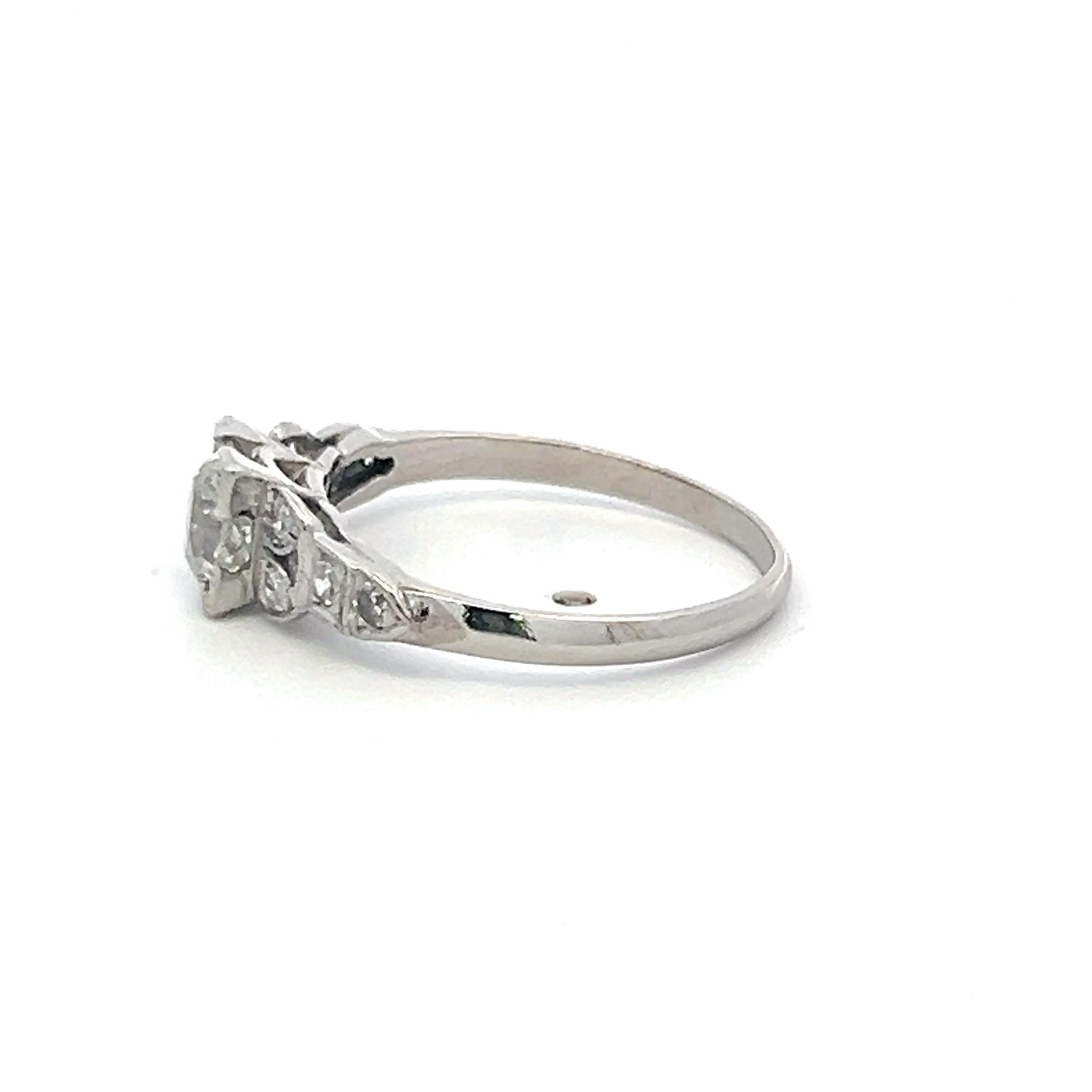 Vintage Platinum Art Deco Ring with 0.7 Ct Old European Cut Diamonds Size 5.25
