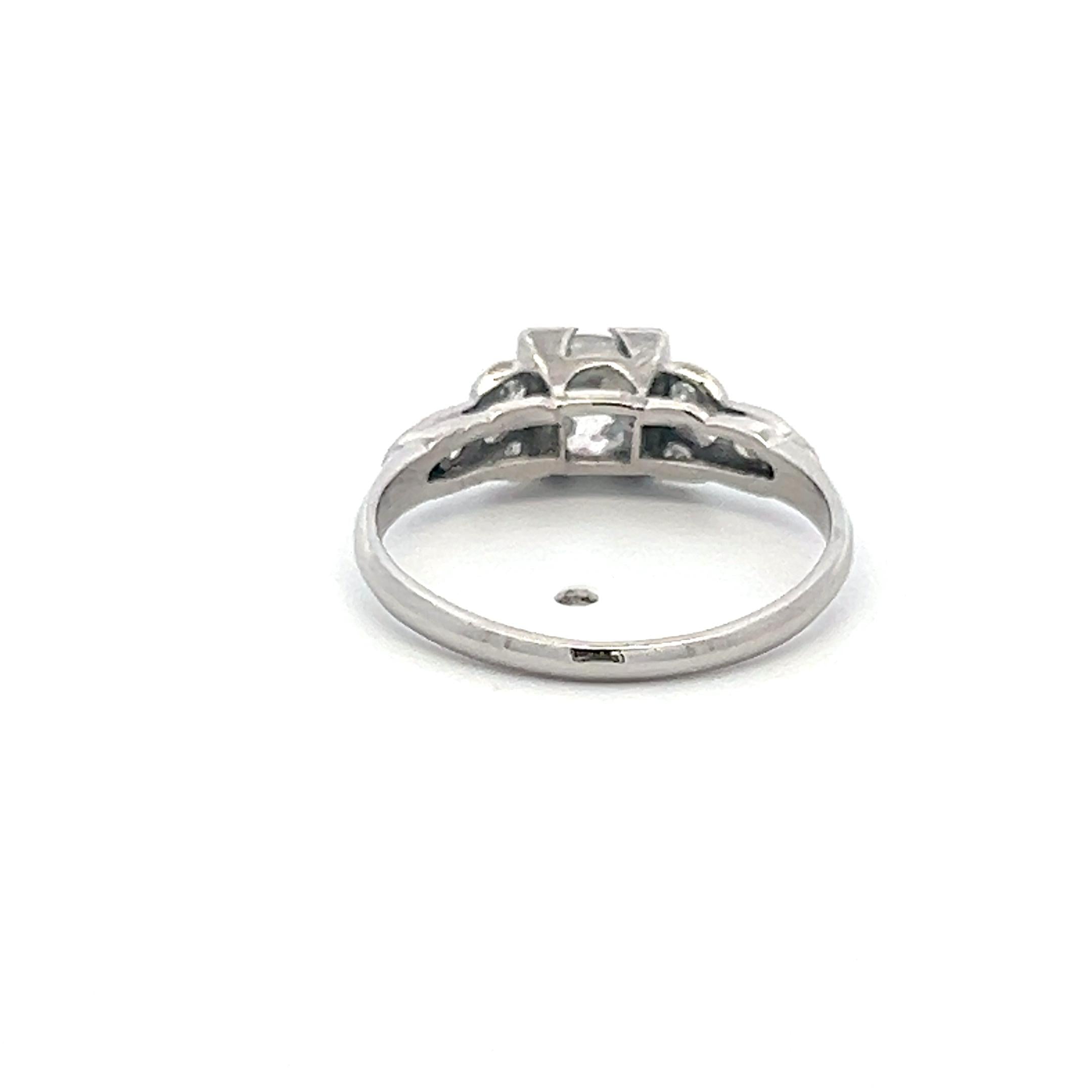 Vintage Platinum Art Deco Ring with 0.7 Ct Old European Cut Diamonds Size 5.25