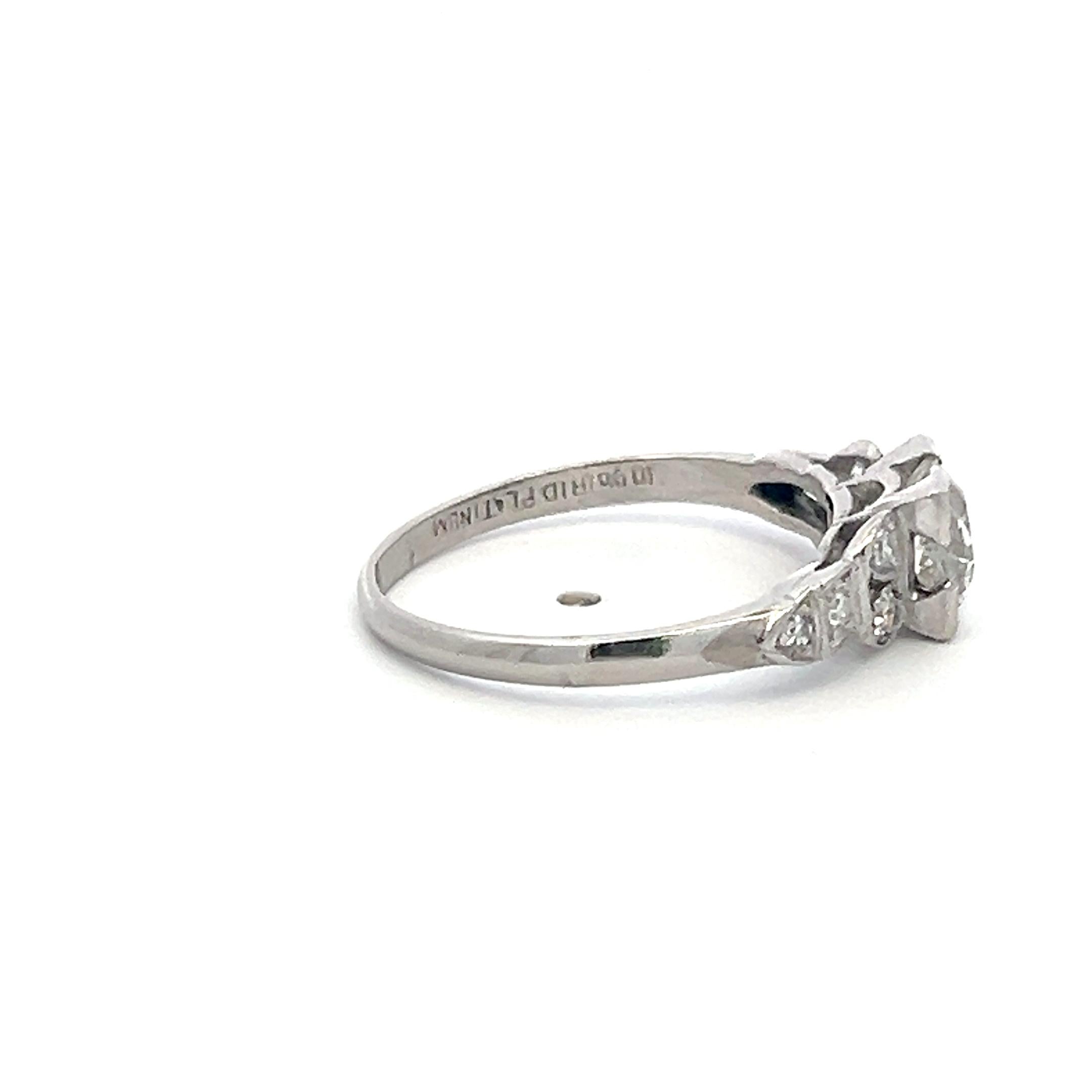 Vintage Platinum Art Deco Ring with 0.7 Ct Old European Cut Diamonds Size 5.25