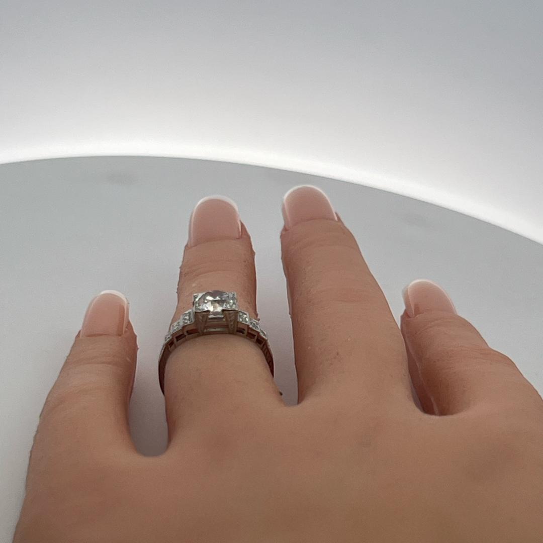 Platinum Art Deco Ring with 1.34 Carat Circular Cut Diamonds Size 5.5 G-I1 GIA