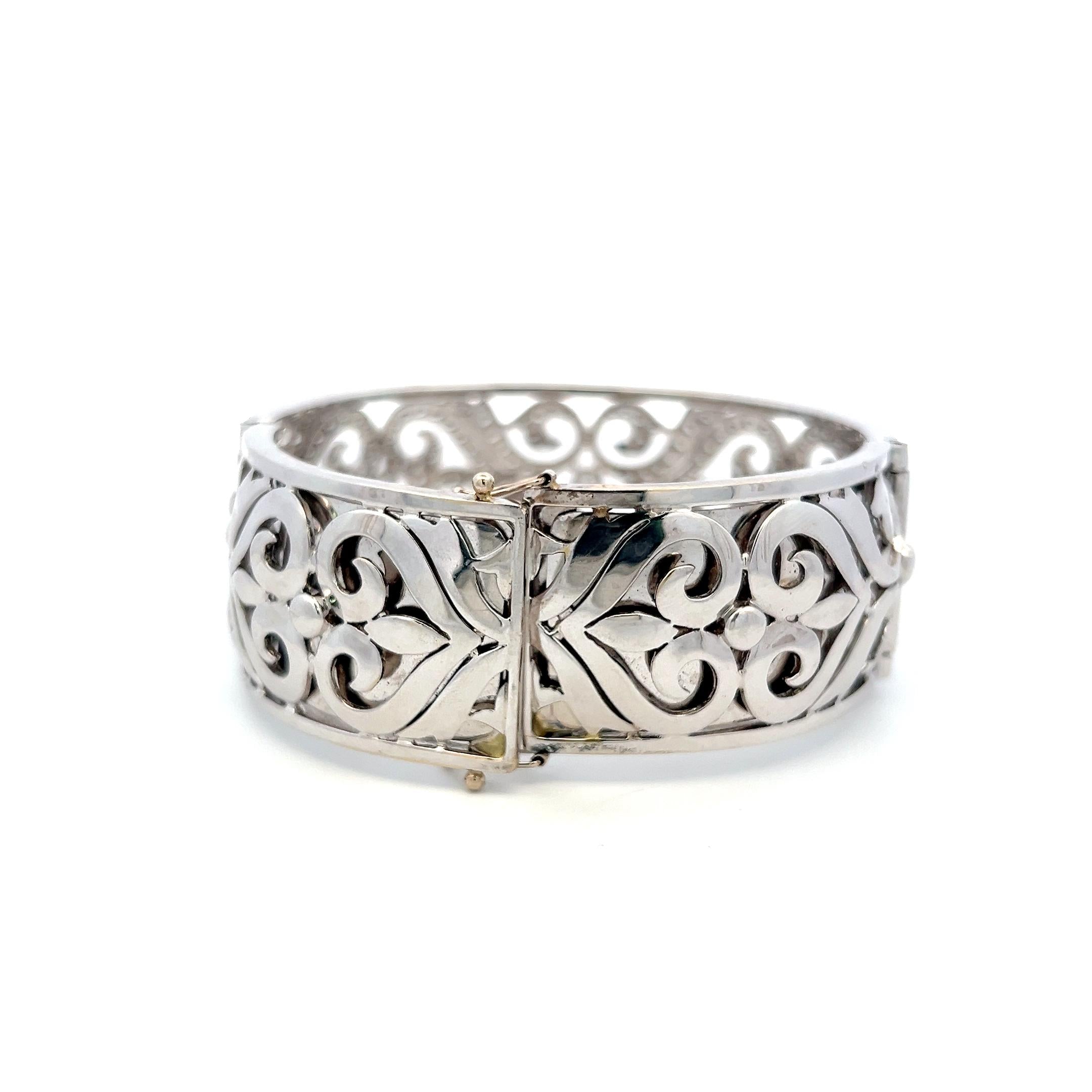 Estate 18K White Gold Bangle Bracelet with 5 Carat Round Diamonds