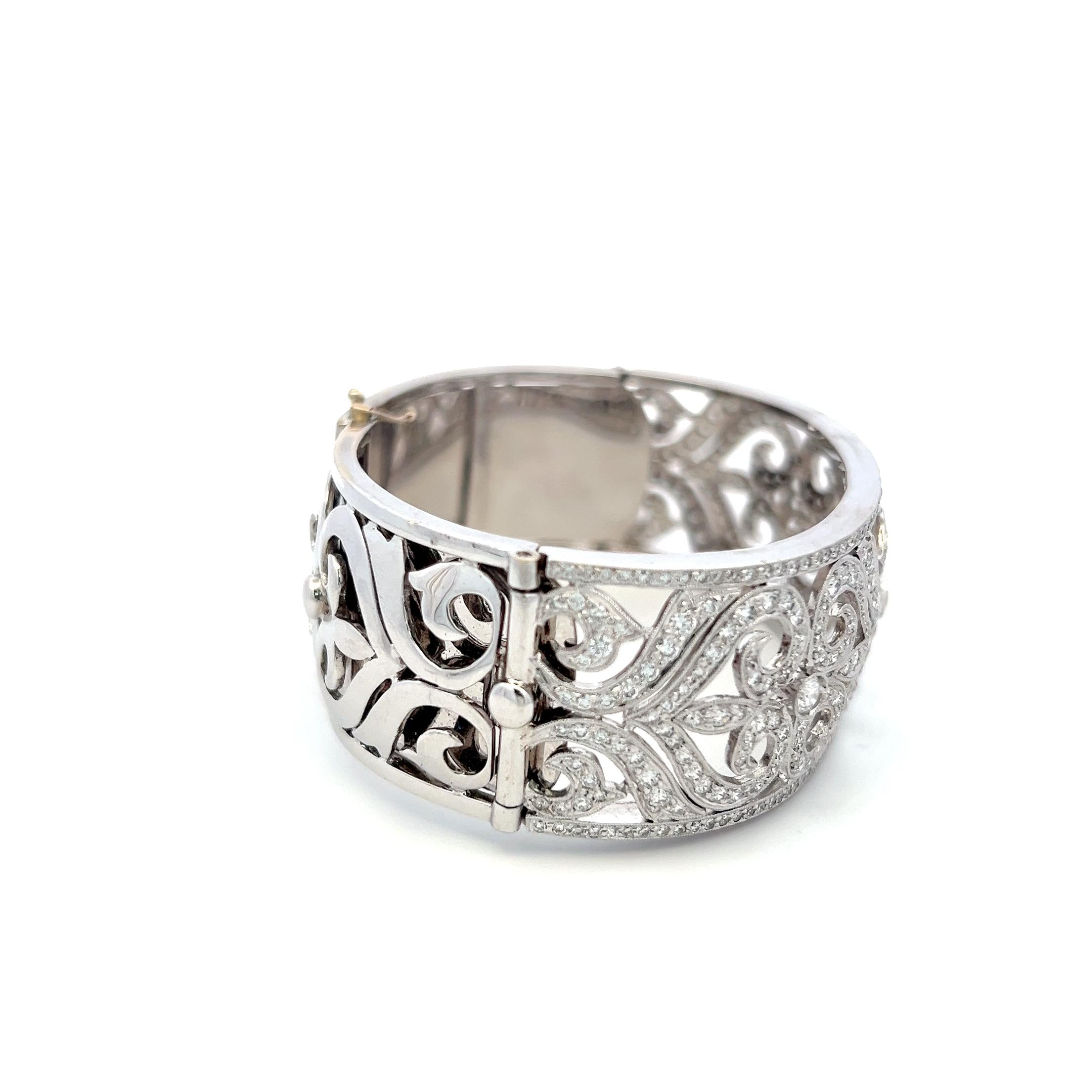 Estate 18K White Gold Bangle Bracelet with 5 Carat Round Diamonds