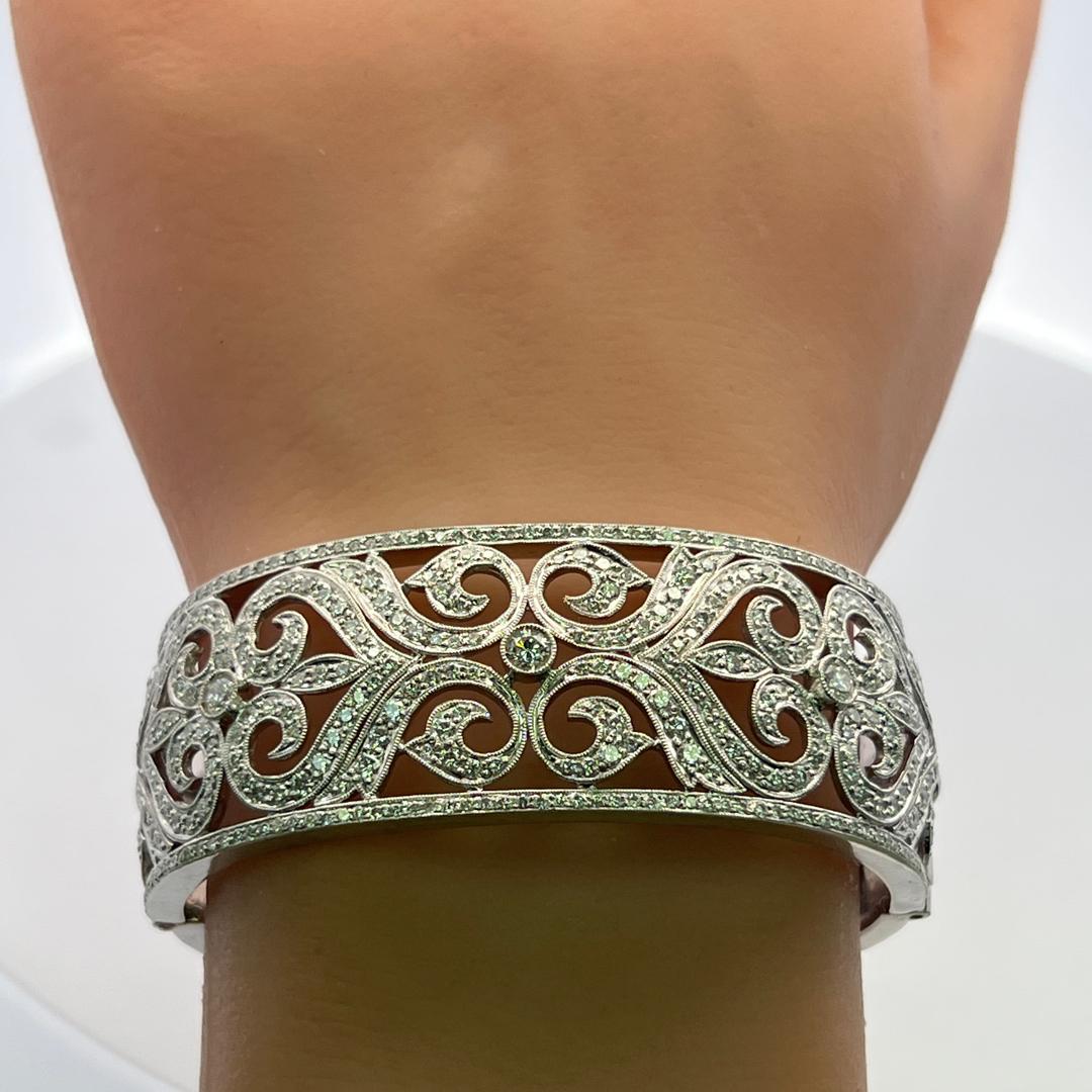 Estate 18K White Gold Bangle Bracelet with 5 Carat Round Diamonds