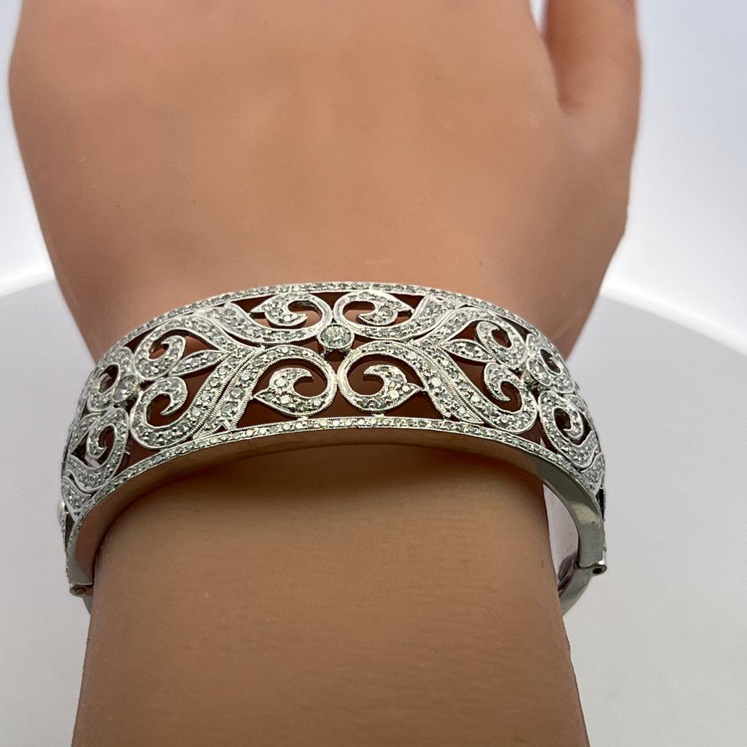 Estate 18K White Gold Bangle Bracelet with 5 Carat Round Diamonds