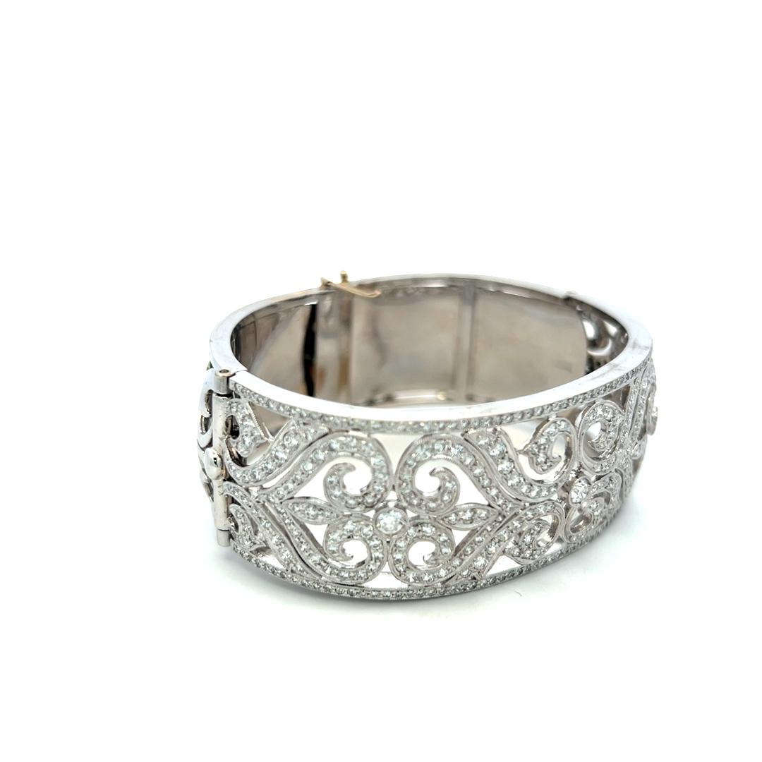 Estate 18K White Gold Bangle Bracelet with 5 Carat Round Diamonds