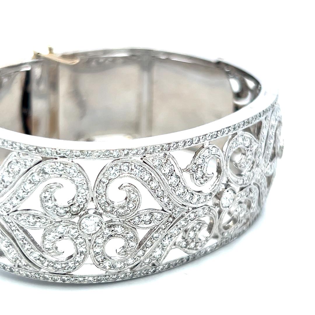 Estate 18K White Gold Bangle Bracelet with 5 Carat Round Diamonds