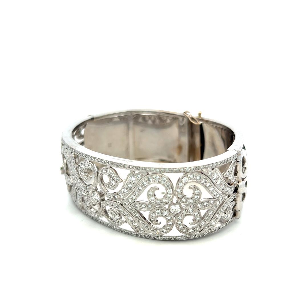 Estate 18K White Gold Bangle Bracelet with 5 Carat Round Diamonds