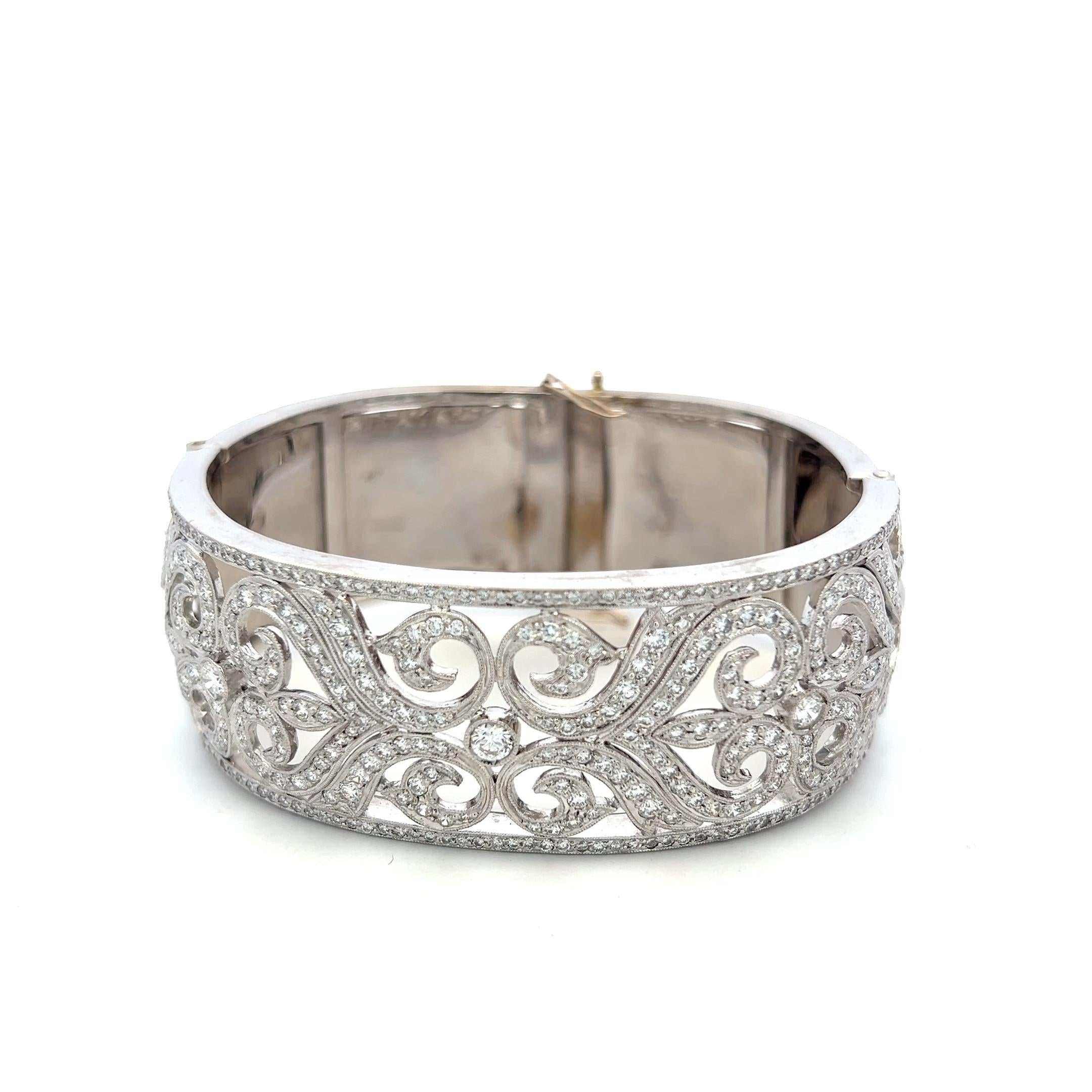 Estate 18K White Gold Bangle Bracelet with 5 Carat Round Diamonds