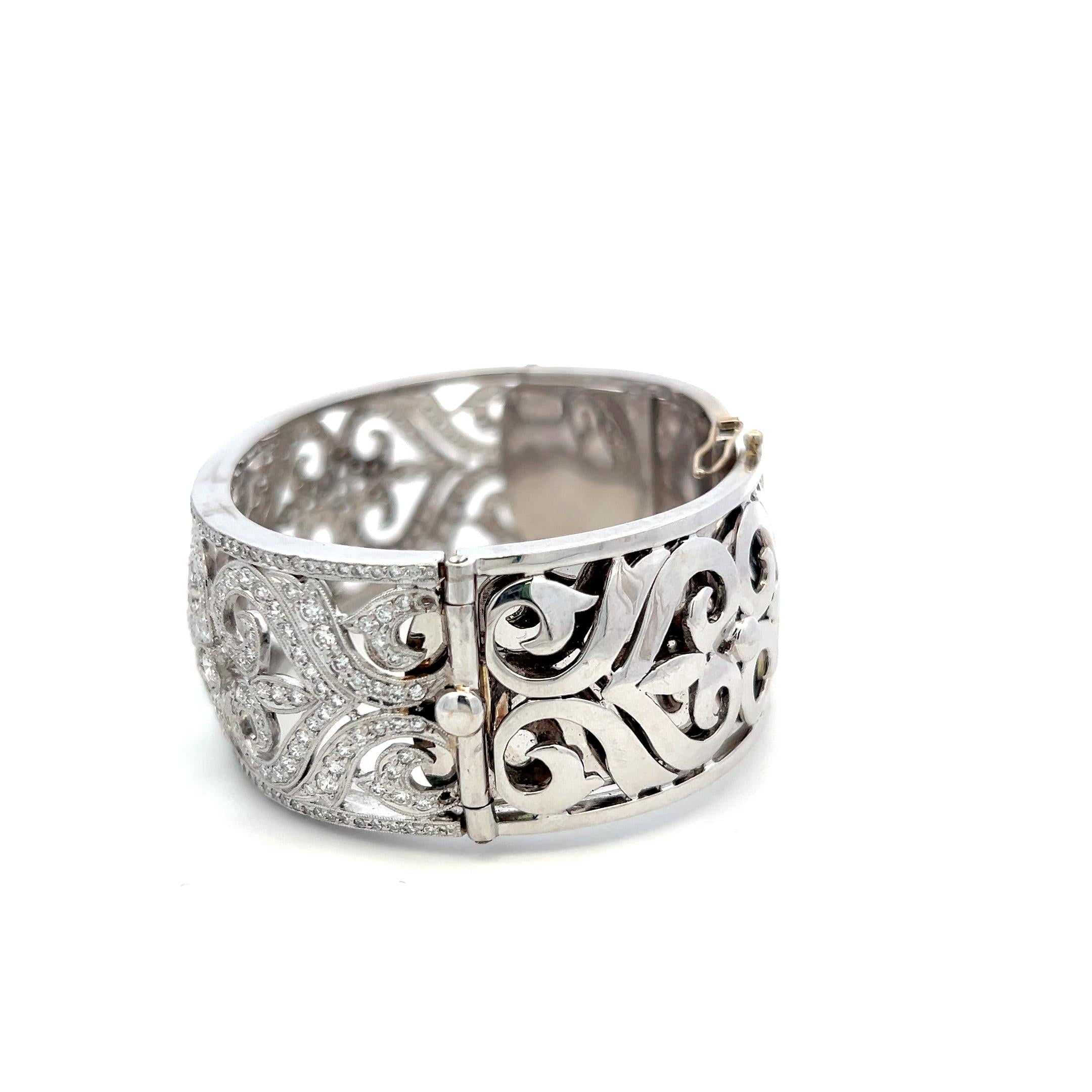 Estate 18K White Gold Bangle Bracelet with 5 Carat Round Diamonds