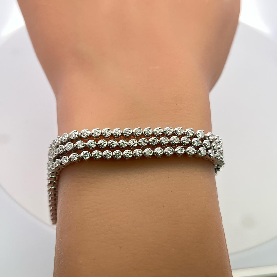 Vintage 14K White Gold Link Bracelet with 3 Carat Round H SI Diamonds