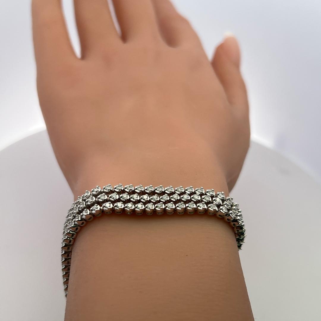 Vintage 14K White Gold Link Bracelet with 3 Carat Round H SI Diamonds