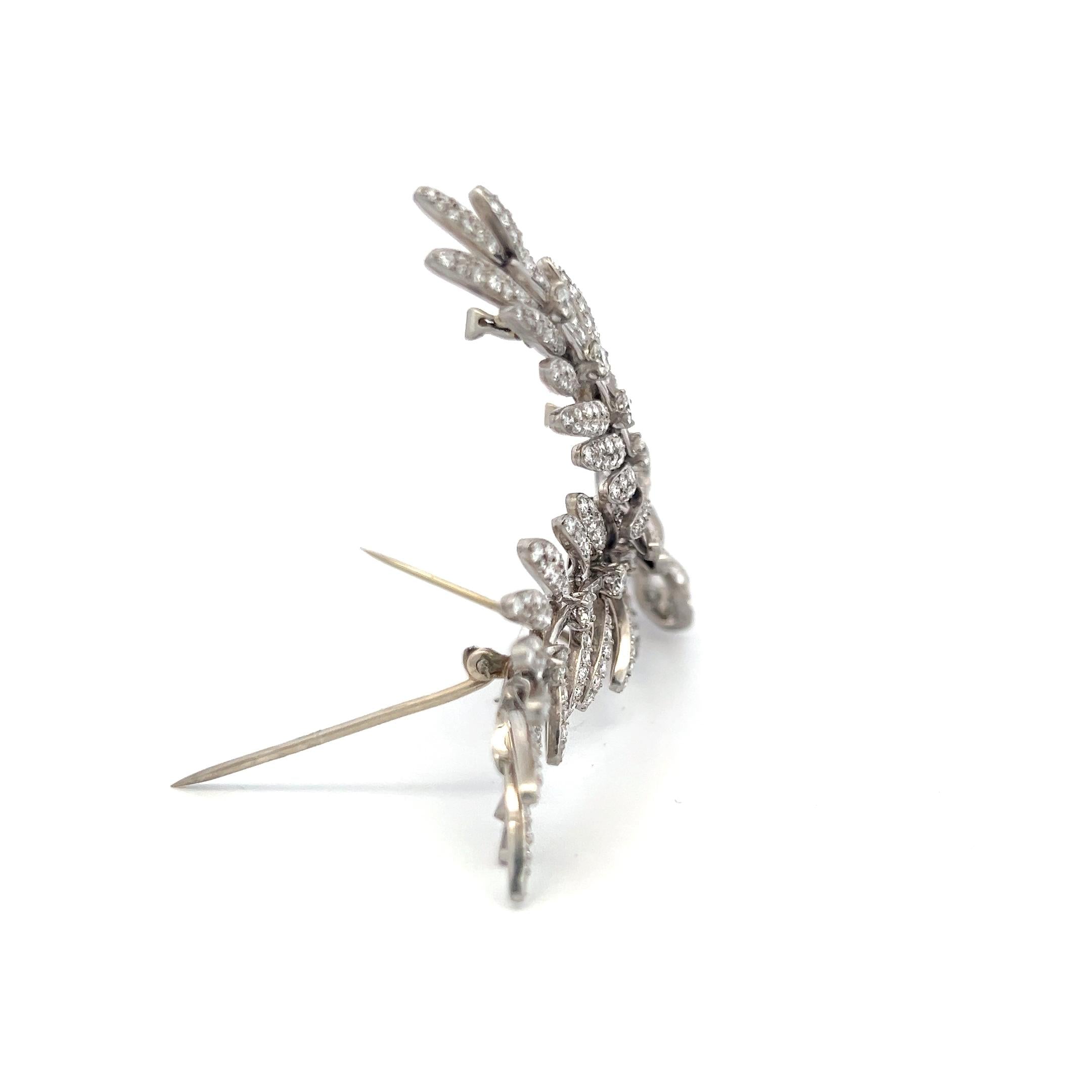 Vintage Platinum Pin Brooch with 12.05 Carat Round and Tapered Baguette Diamonds