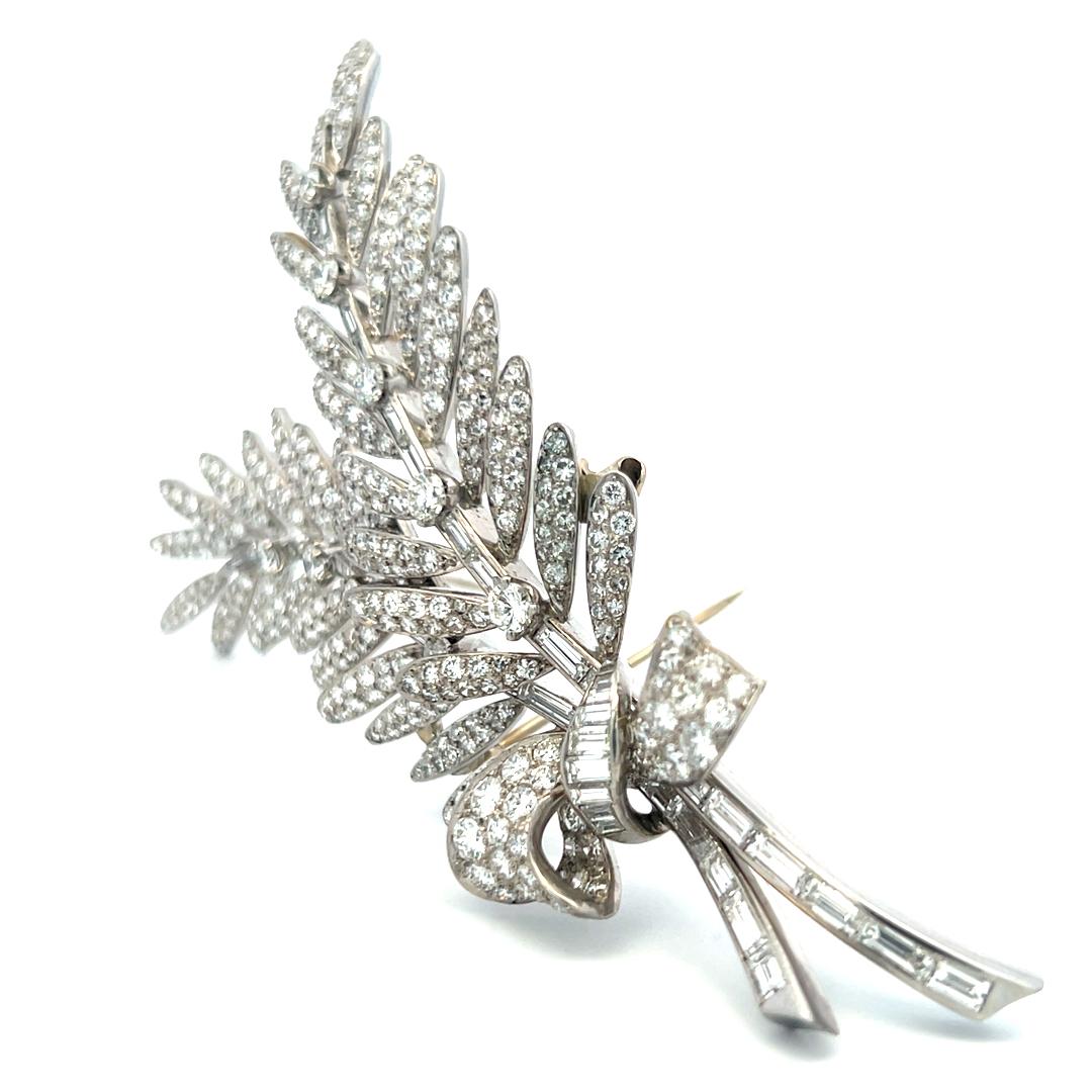 Vintage Platinum Pin Brooch with 12.05 Carat Round and Tapered Baguette Diamonds