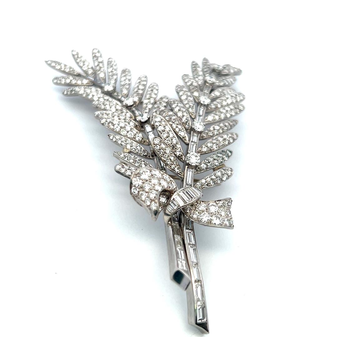 Vintage Platinum Pin Brooch with 12.05 Carat Round and Tapered Baguette Diamonds