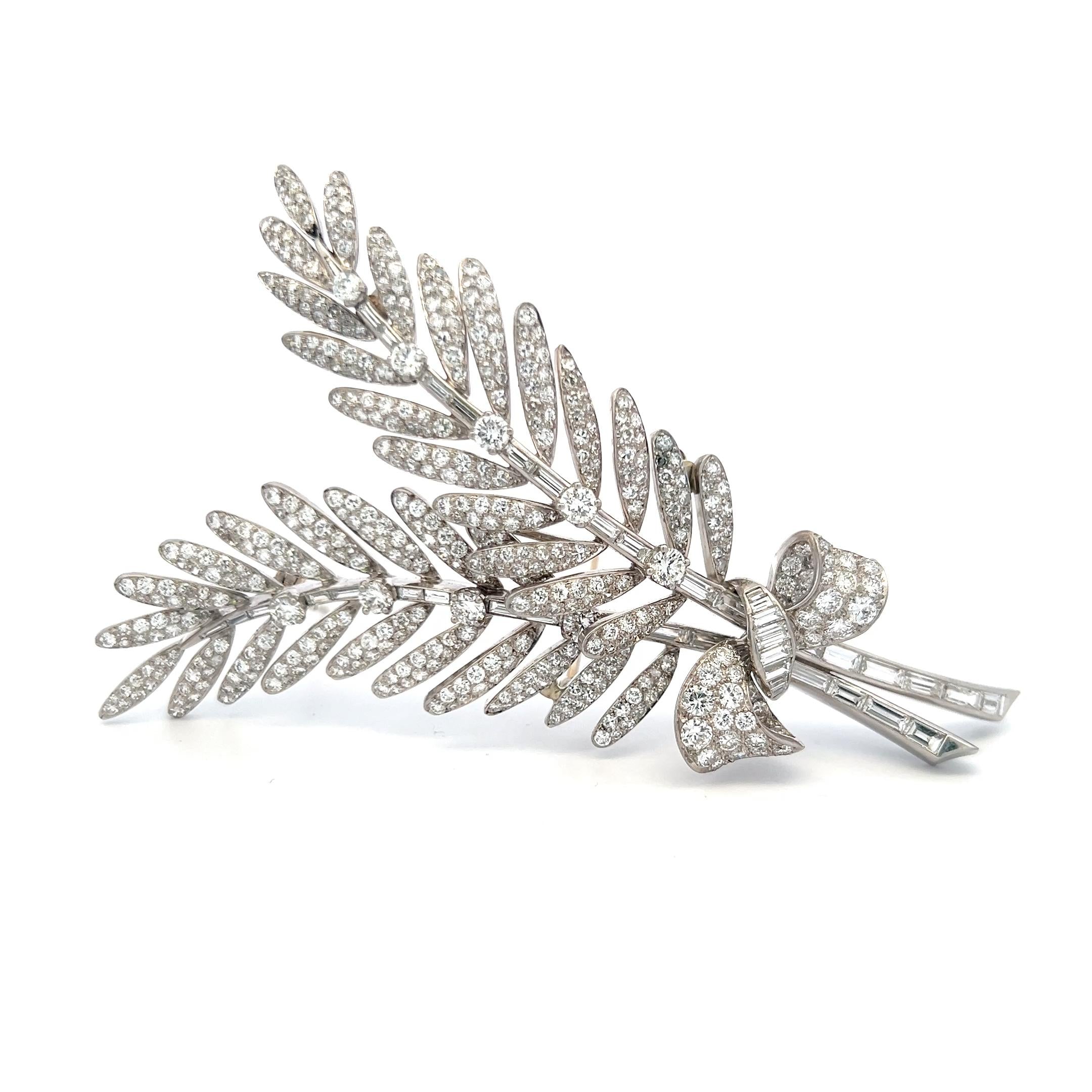 Vintage Platinum Pin Brooch with 12.05 Carat Round and Tapered Baguette Diamonds