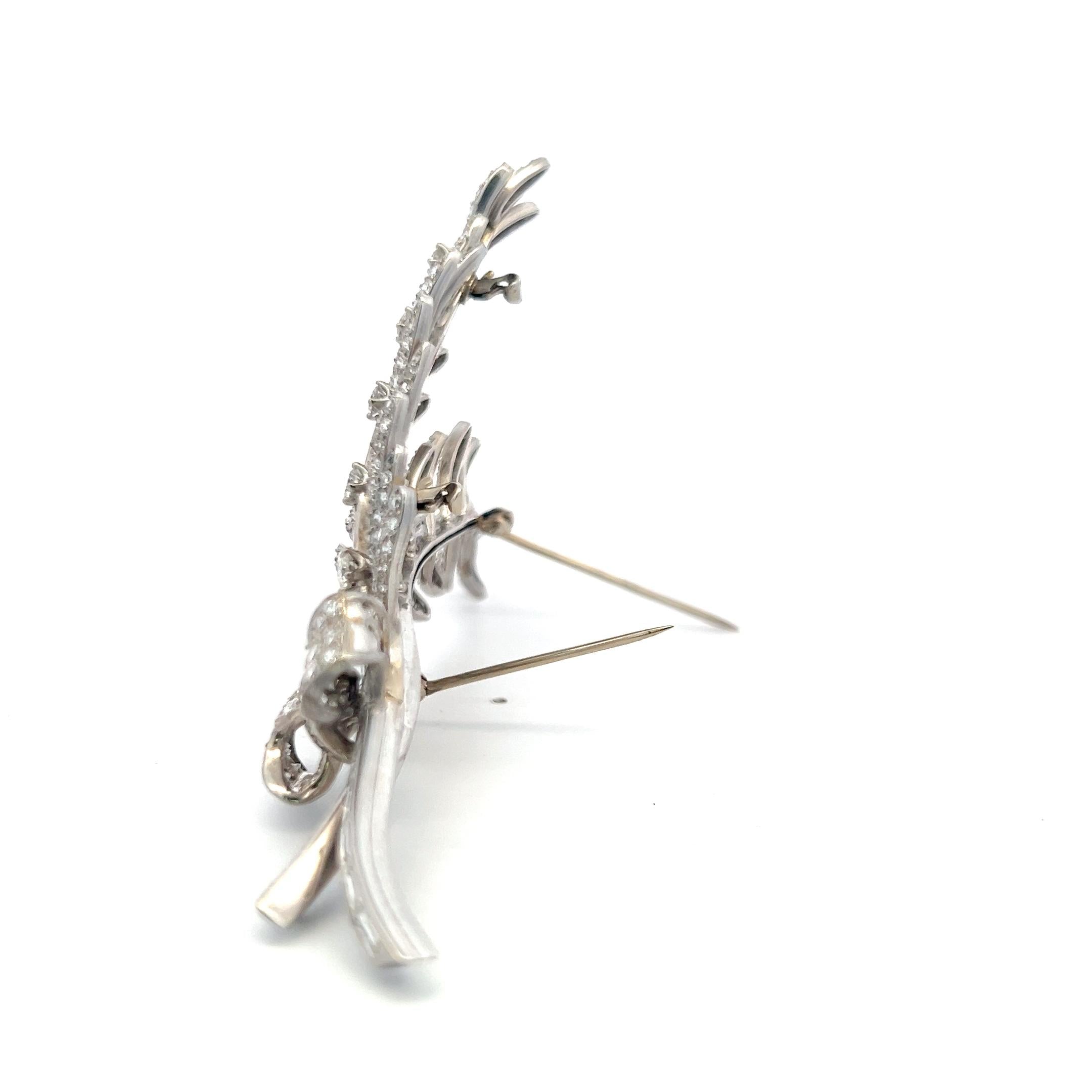 Vintage Platinum Pin Brooch with 12.05 Carat Round and Tapered Baguette Diamonds