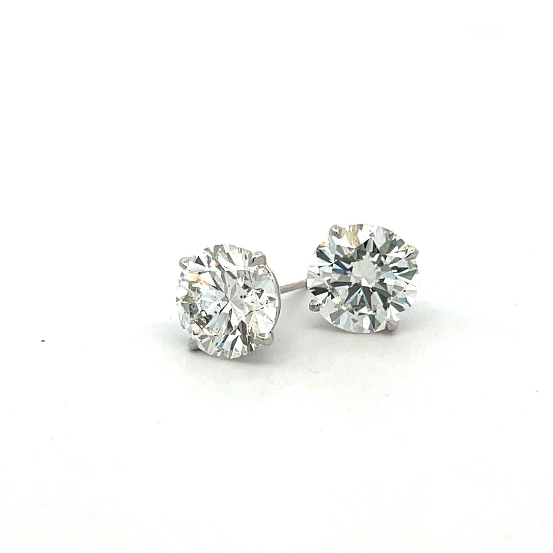 14 Karat White Gold Stud Earrings with 6.7 Carat Round Diamonds GIA  H-I SI2