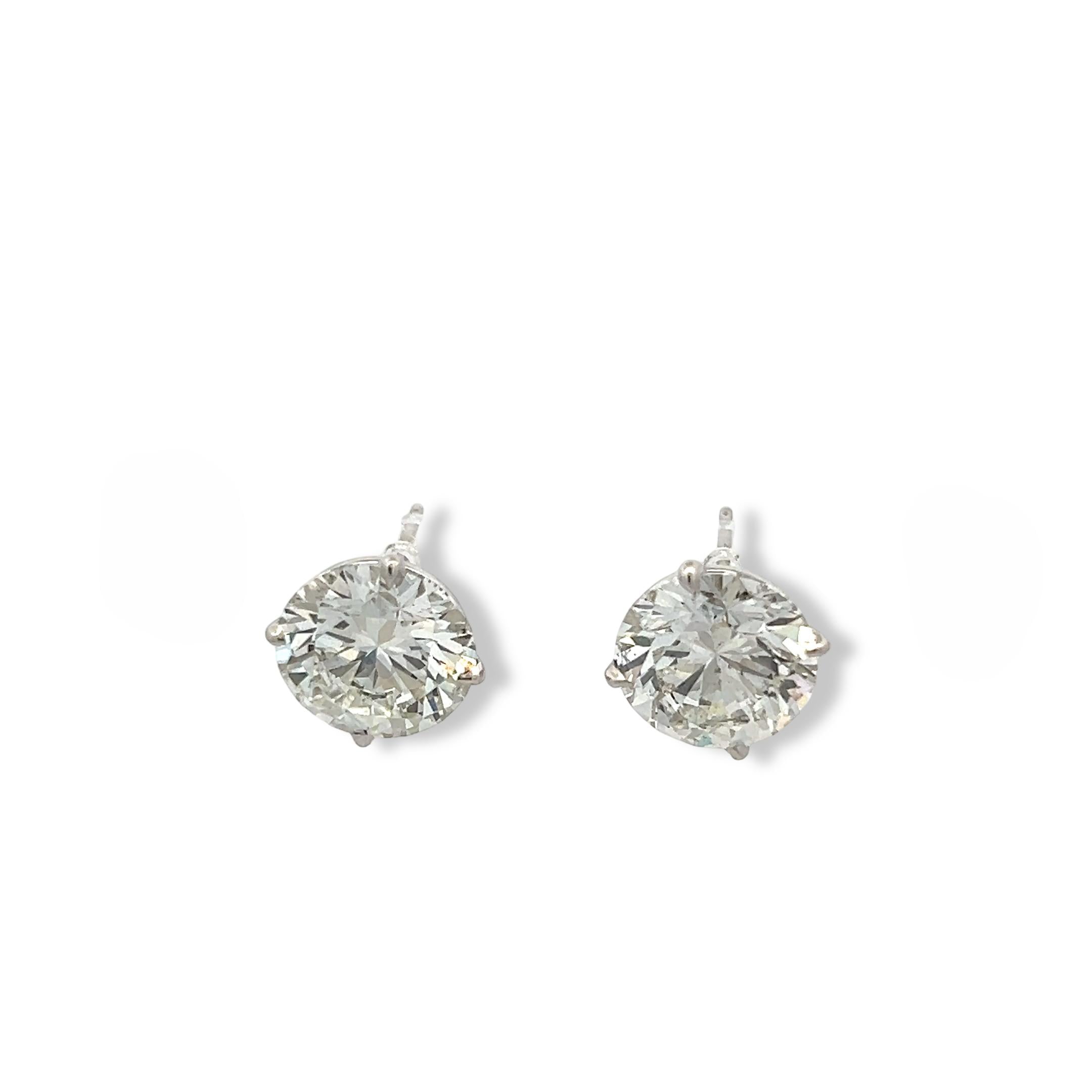 14 Karat White Gold Stud Earrings with 6.7 Carat Round Diamonds GIA  H-I SI2