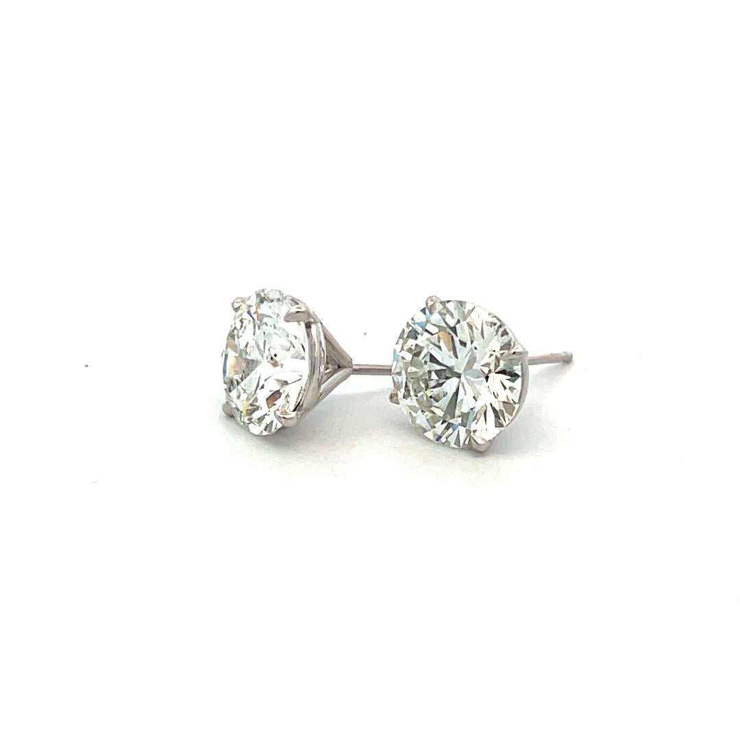14 Karat White Gold Stud Earrings with 6.7 Carat Round Diamonds GIA  H-I SI2