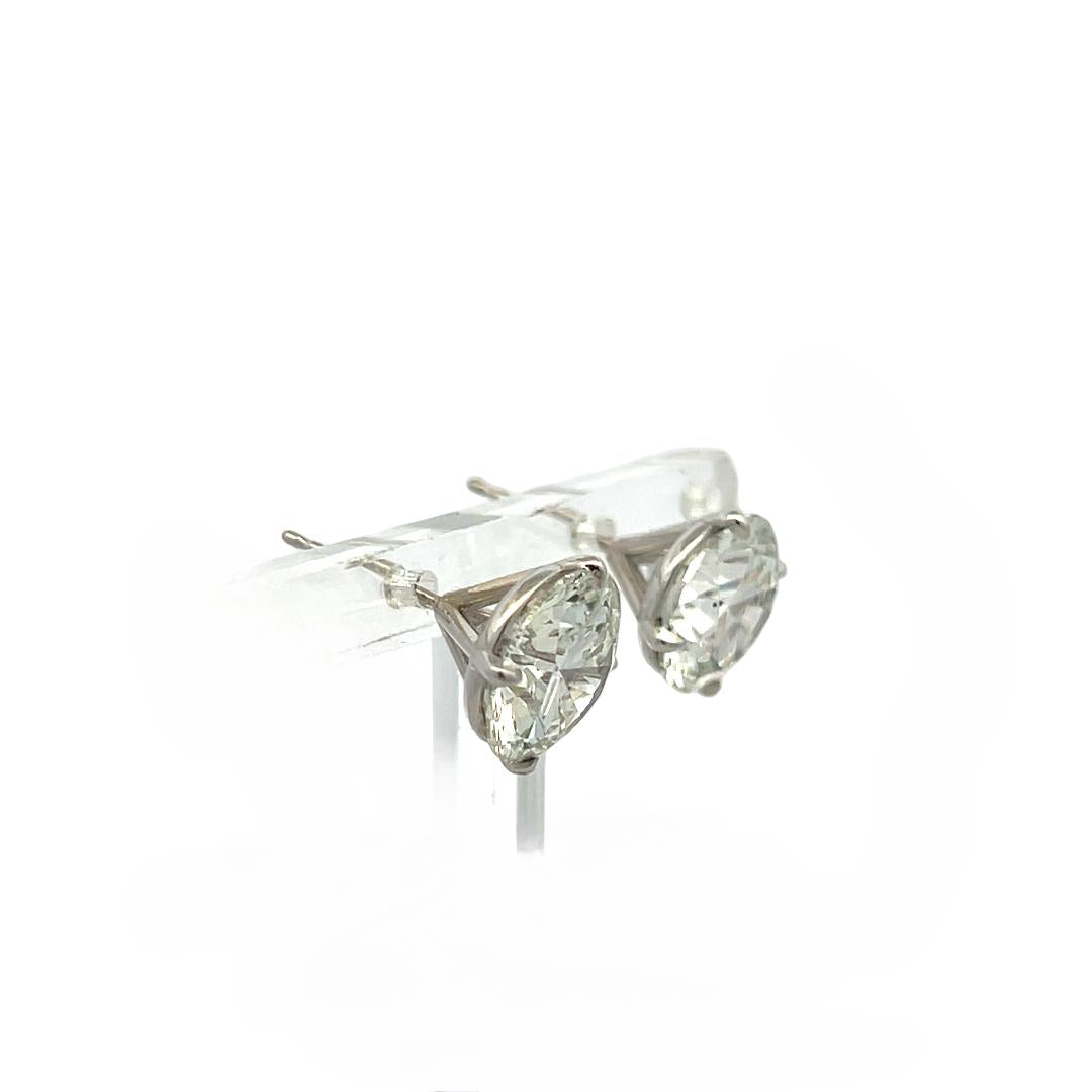 14 Karat White Gold Stud Earrings with 6.7 Carat Round Diamonds GIA  H-I SI2
