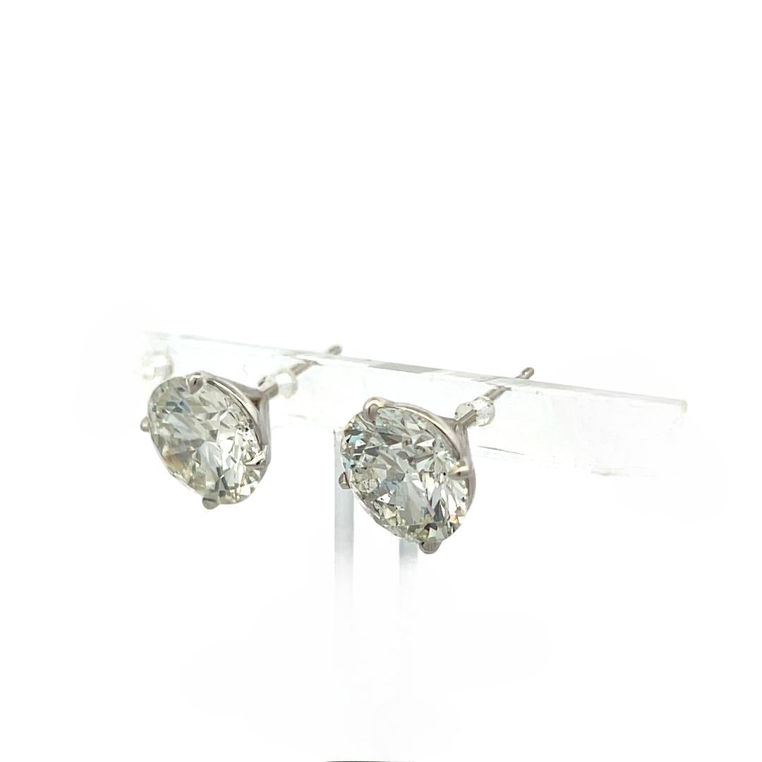 14 Karat White Gold Stud Earrings with 6.7 Carat Round Diamonds GIA  H-I SI2