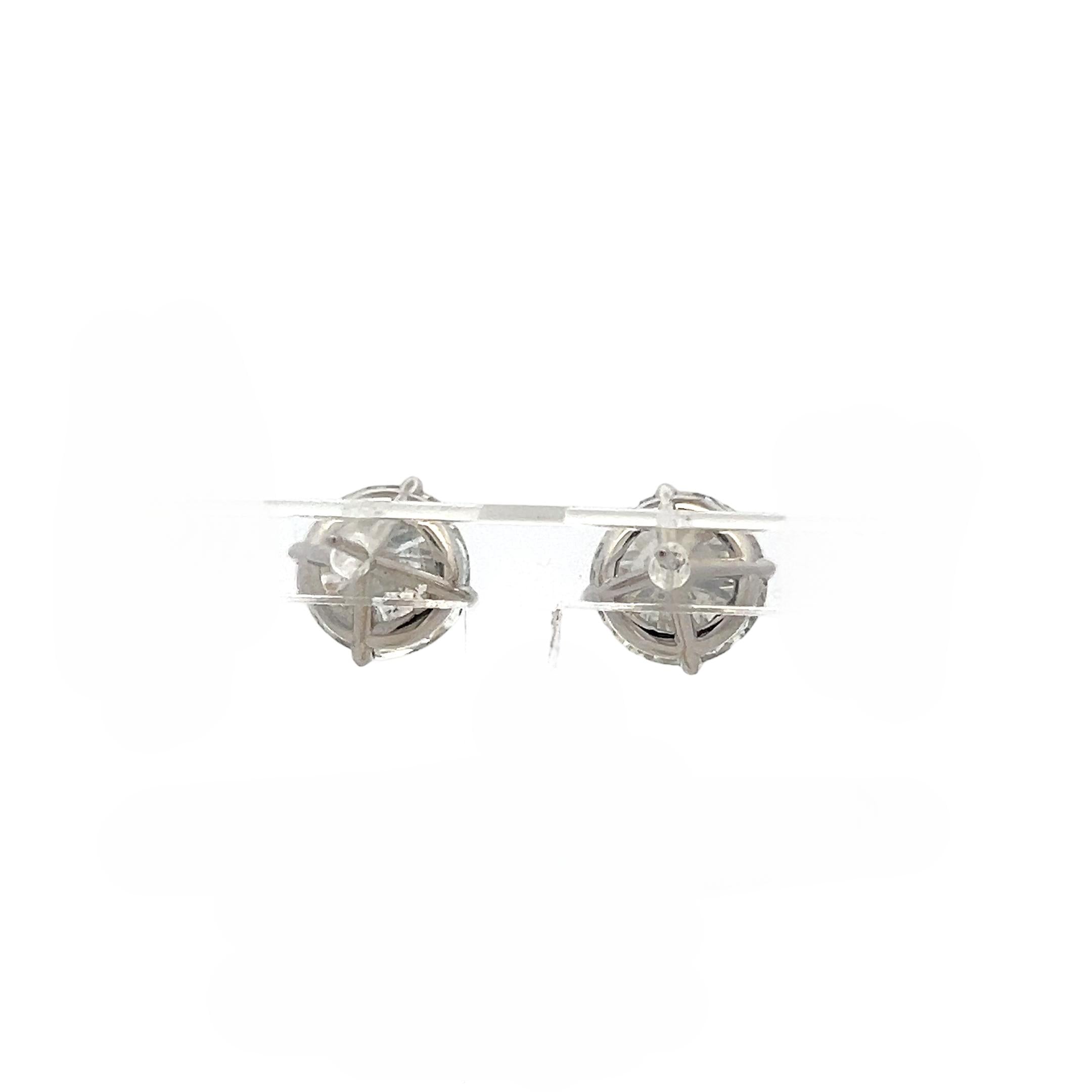 14 Karat White Gold Stud Earrings with 6.7 Carat Round Diamonds GIA  H-I SI2
