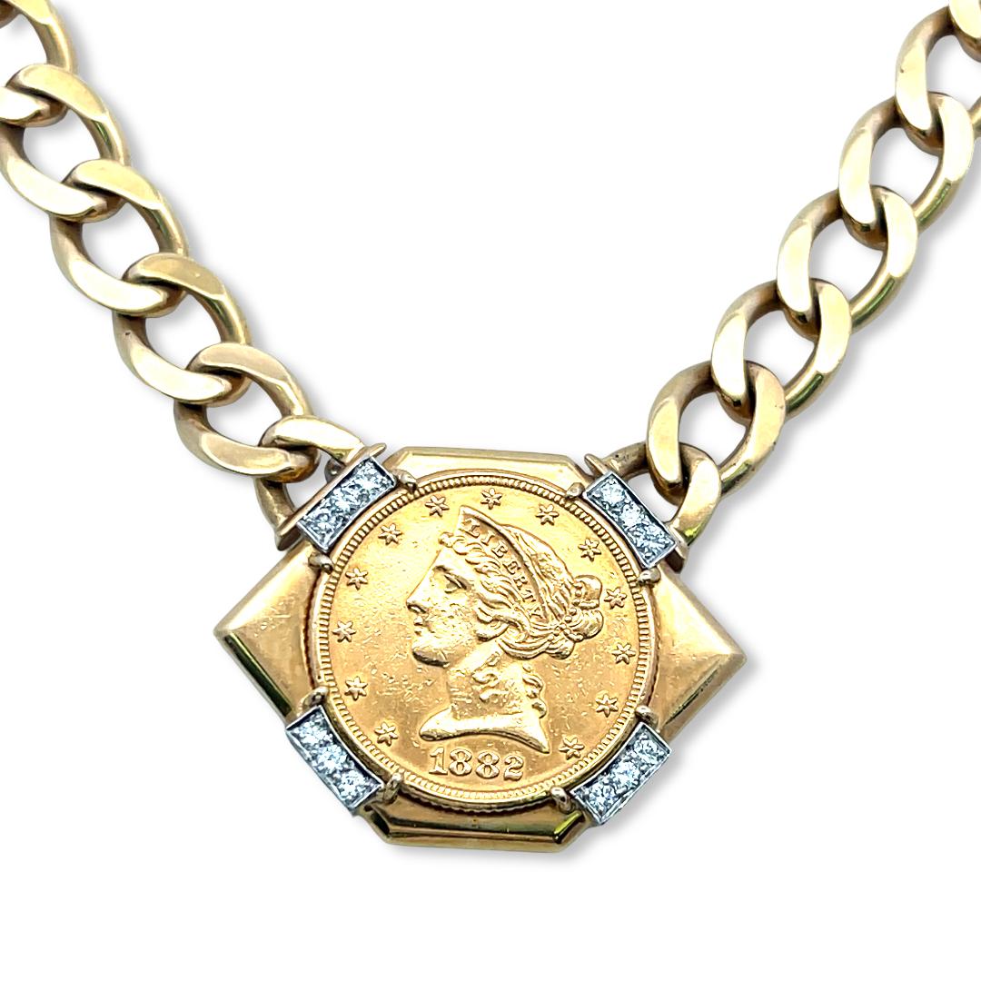 David Webb 18K YG Platinum Pendant Necklace 0.36 Carat Round F/VS Diamonds 16 IN