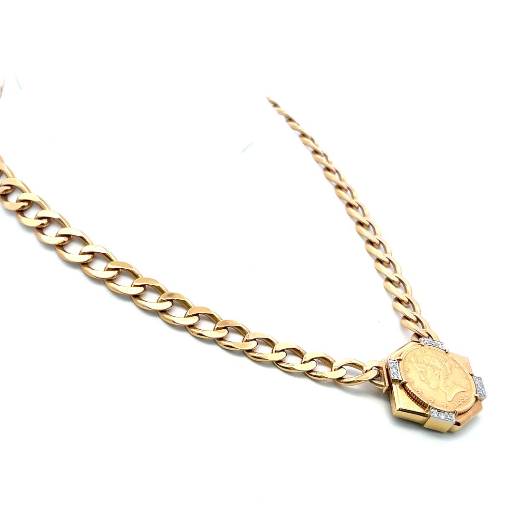 David Webb 18K YG Platinum Pendant Necklace 0.36 Carat Round F/VS Diamonds 16 IN