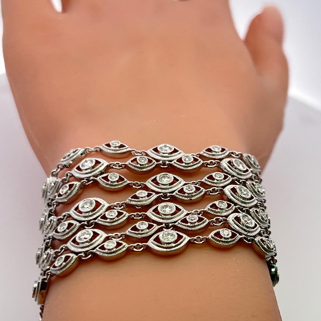 Vintage 18K White Gold Link Bracelet with 4.35 Carat Round G-SI Diamonds